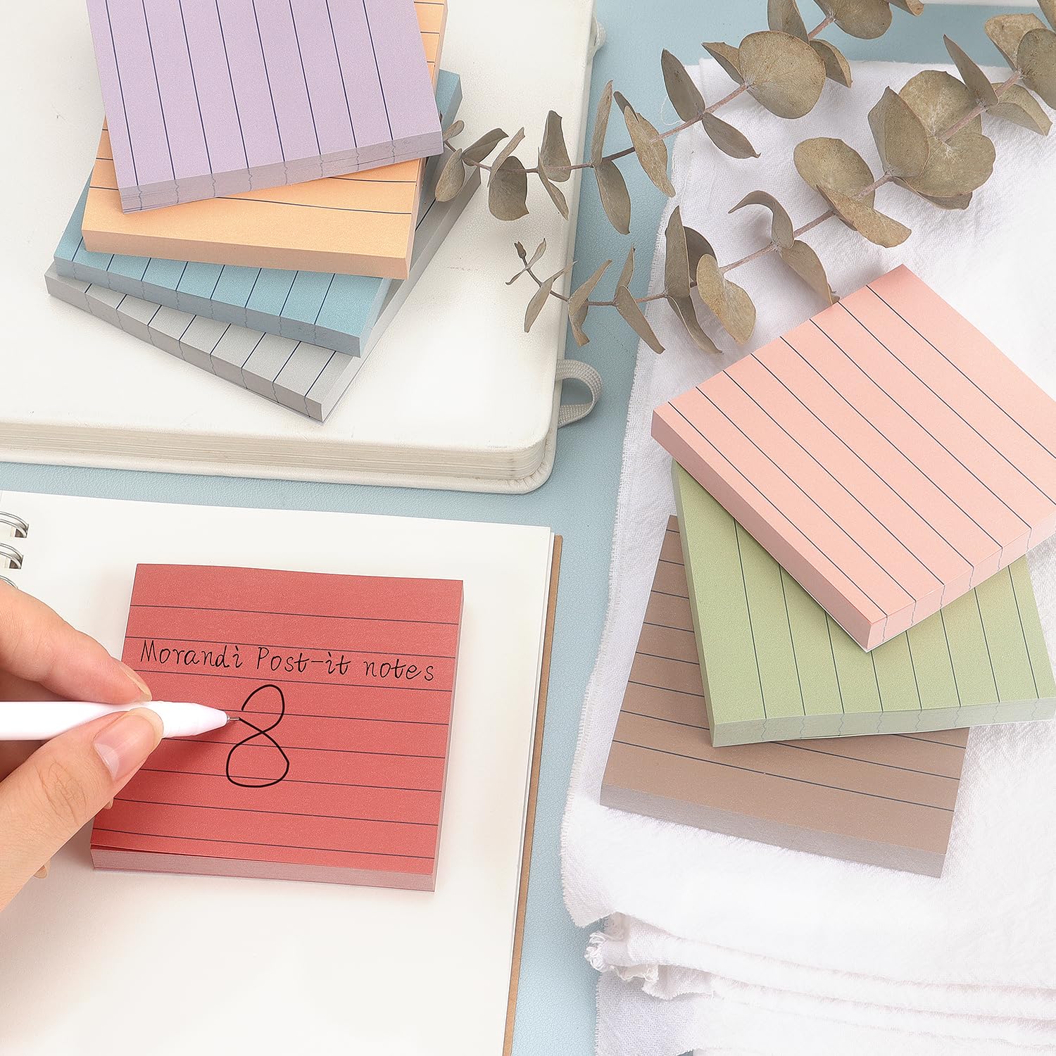 4x6 Inch Lined Sticky Notes, 8 Pack, Light Colors, Premium Self-Adhesive Notepads, Large Sticky Pads for Office, School & Home Use, Easy to Use, Reusable & Removable