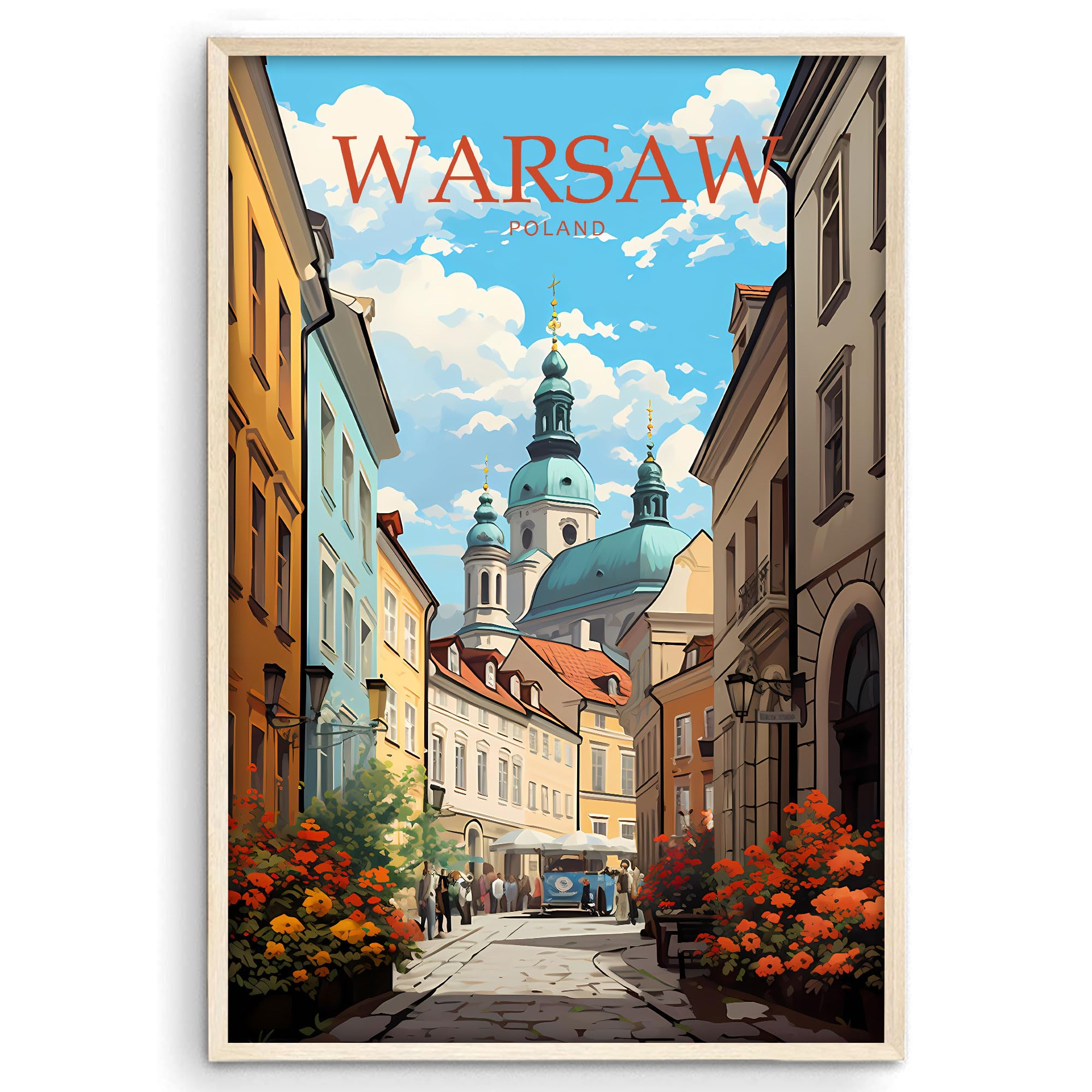 Eastern Print Warsaw Poster, Travel Poster, City Prints Wall Decor, Travel Wall Art Home Decor, Colorful Historic Street View, Vintage Decor For