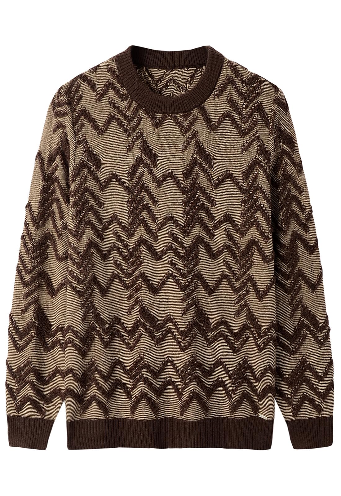Pull vintage marron manches longues coupe ample et col rond confortable taille M