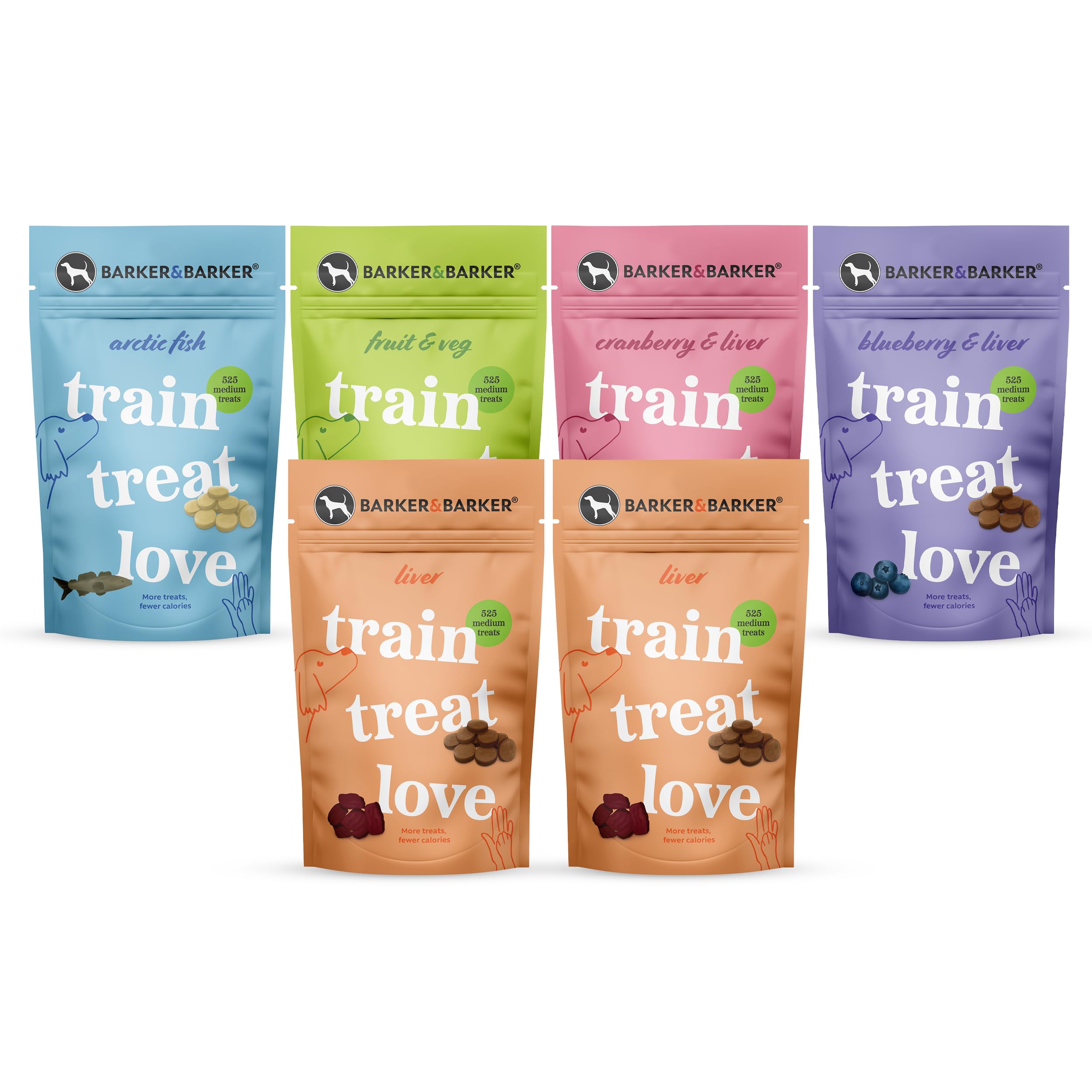 Barker and Barker Grain Free Dog Training Treats - Multi Pack | 6 Pouches of Medium Treats | Low Calorie, High in Protein & B Vitamins | No Artificials - 100% Human-Grade for Small & Medium Sized Dogs — image 1