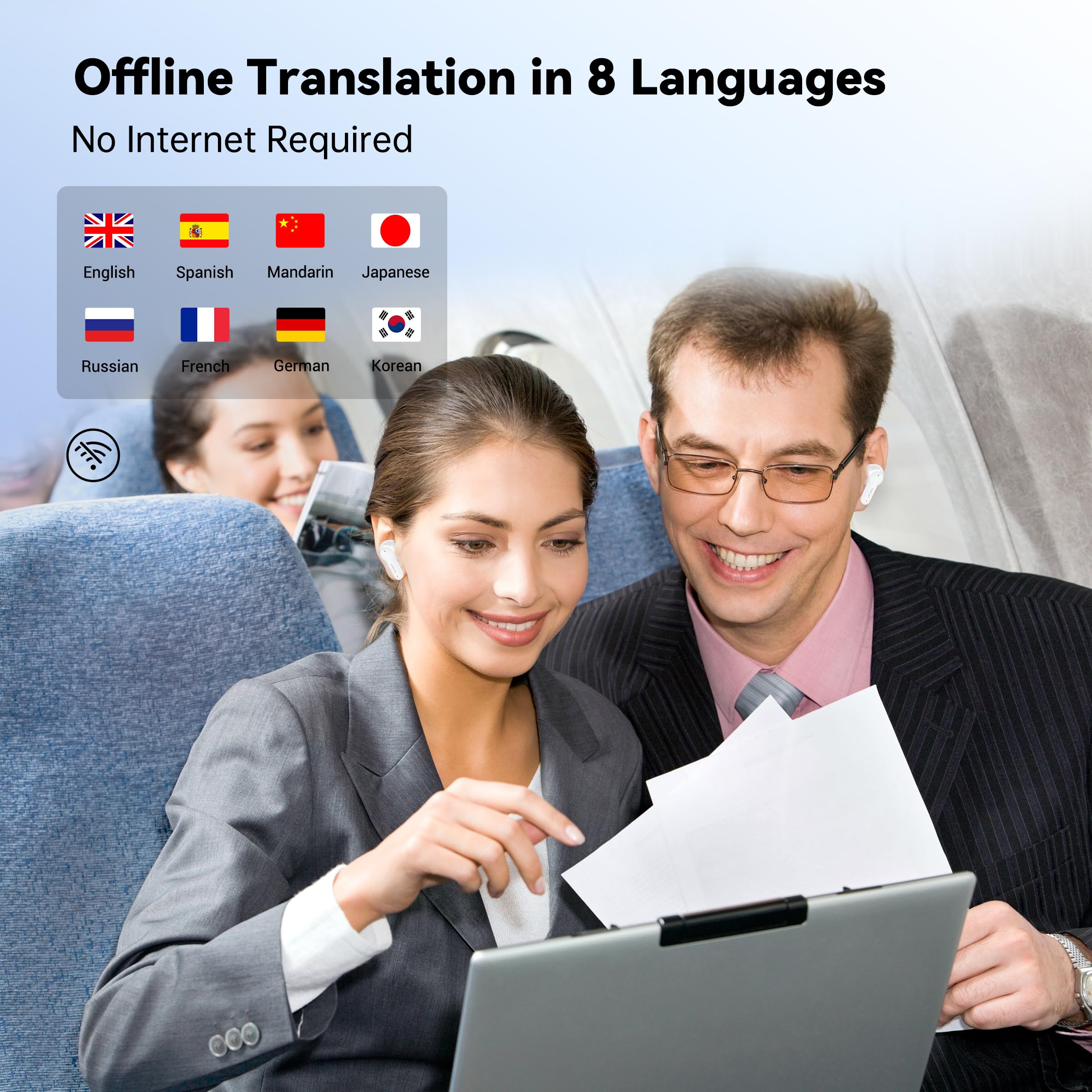 Wooask M3 Traduttore Auricolari Traduzione Istantanea Traduttore Lingua Dispositivo Supporto 74 Lingue e 70 Accents (con Pacchetto Offline)