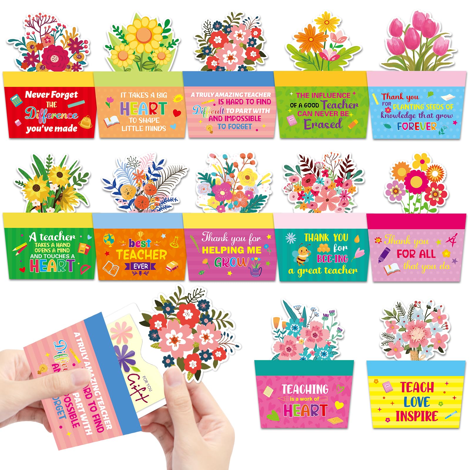 Fancy Land 12 Pcs Teacher Appreciation Gift Card Holders Money Card Sleeves Teacher Appreciation Gifts in Bulk for End of School Year Graduation