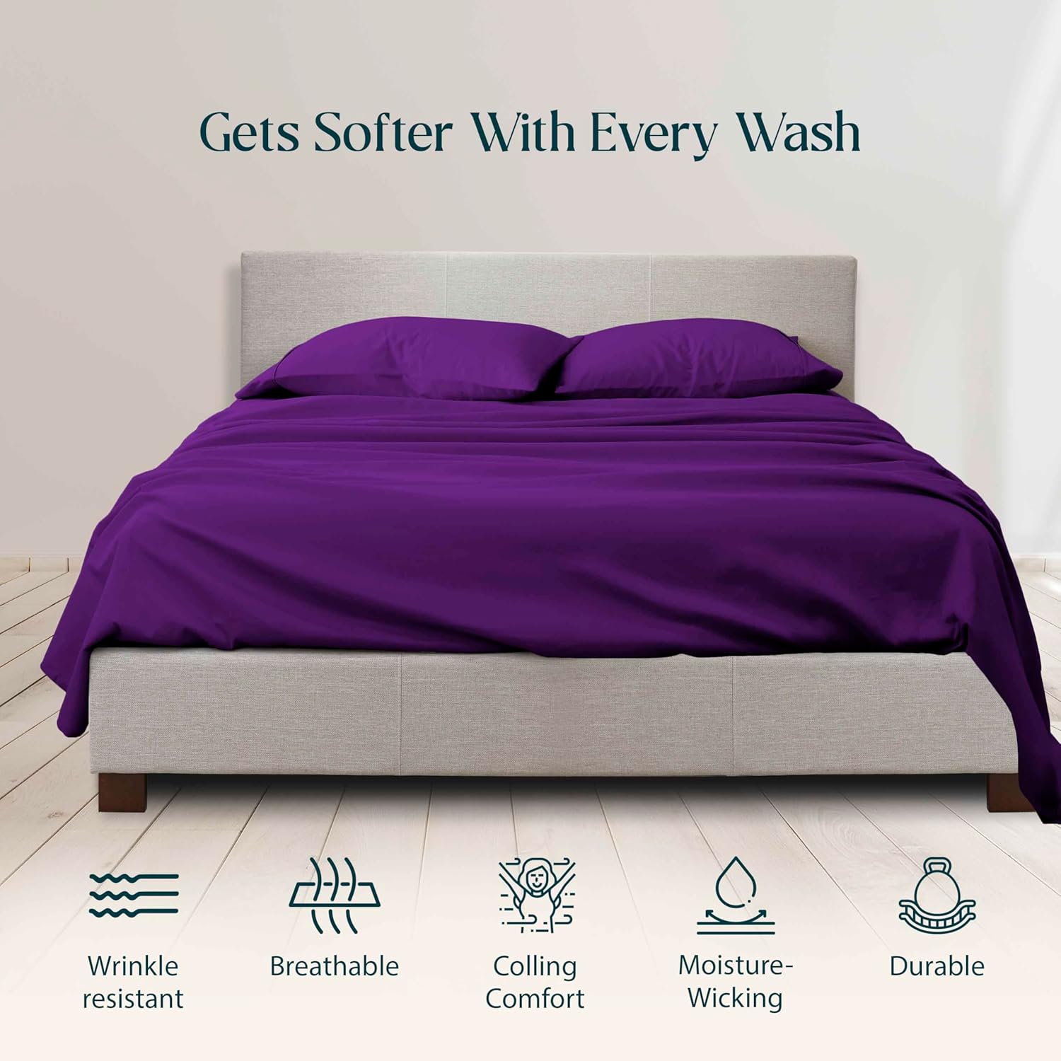 1000-Thread-Count 100% Egyptian Cotton Sheet Set Soft & Comfy Breathable Hotel Quality Luxury Bedding -King Size Fits Mattress Up to 18-20" Deep (Solid, Purple)