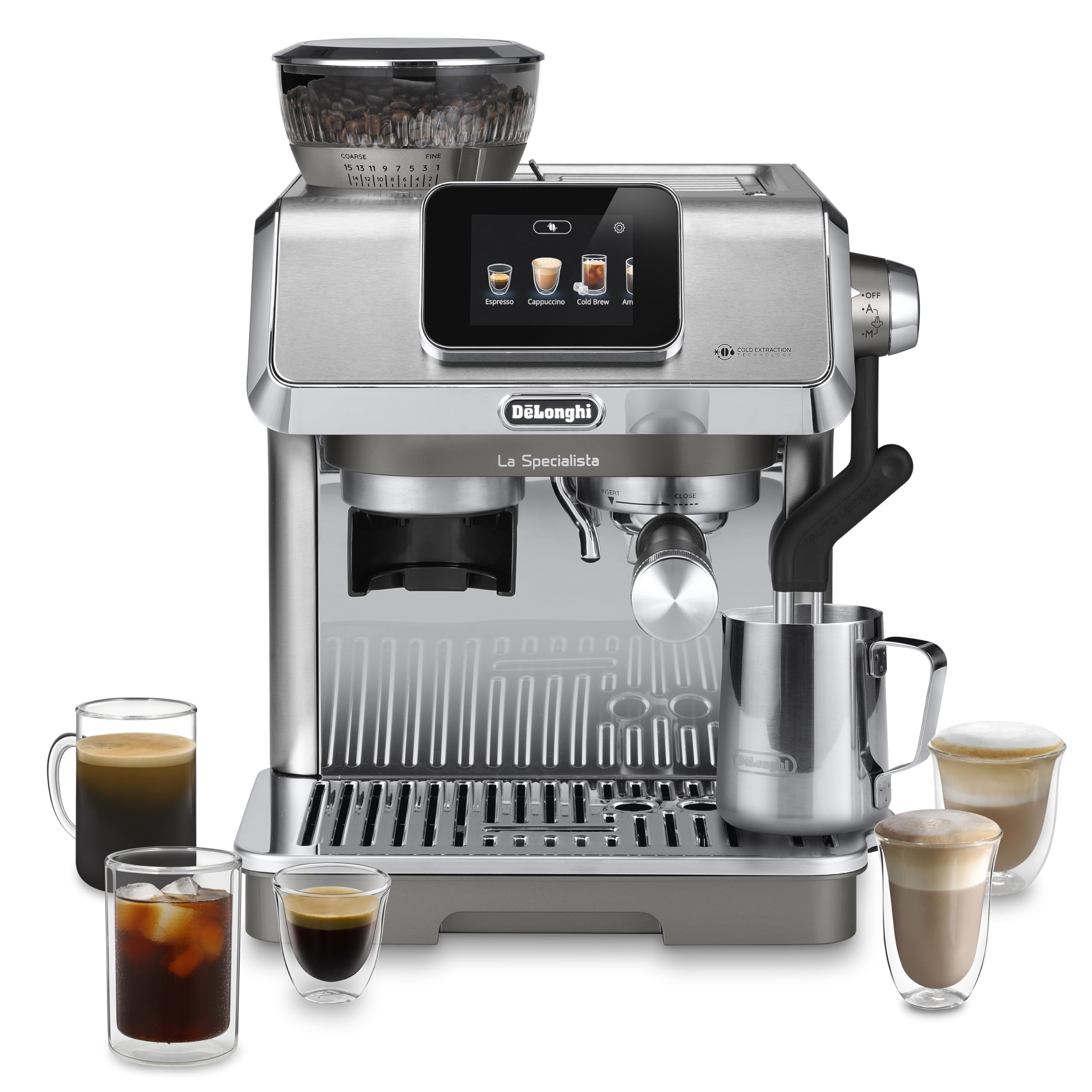DeLonghi La Specialista Touch Professional Coffee Machine with Cold Brew, Original Italian Brand, Built In Grinder, Touch Control Panel, 9+ Recipes, Professional Barista Kit Included, EC9455.M