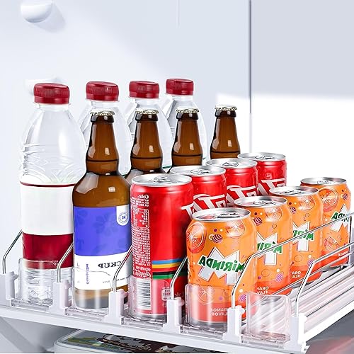 Organizador de bebidas para nevera, dispensador organizador de latas de soda para refrigerador con deslizamiento automático de empuje, divisores