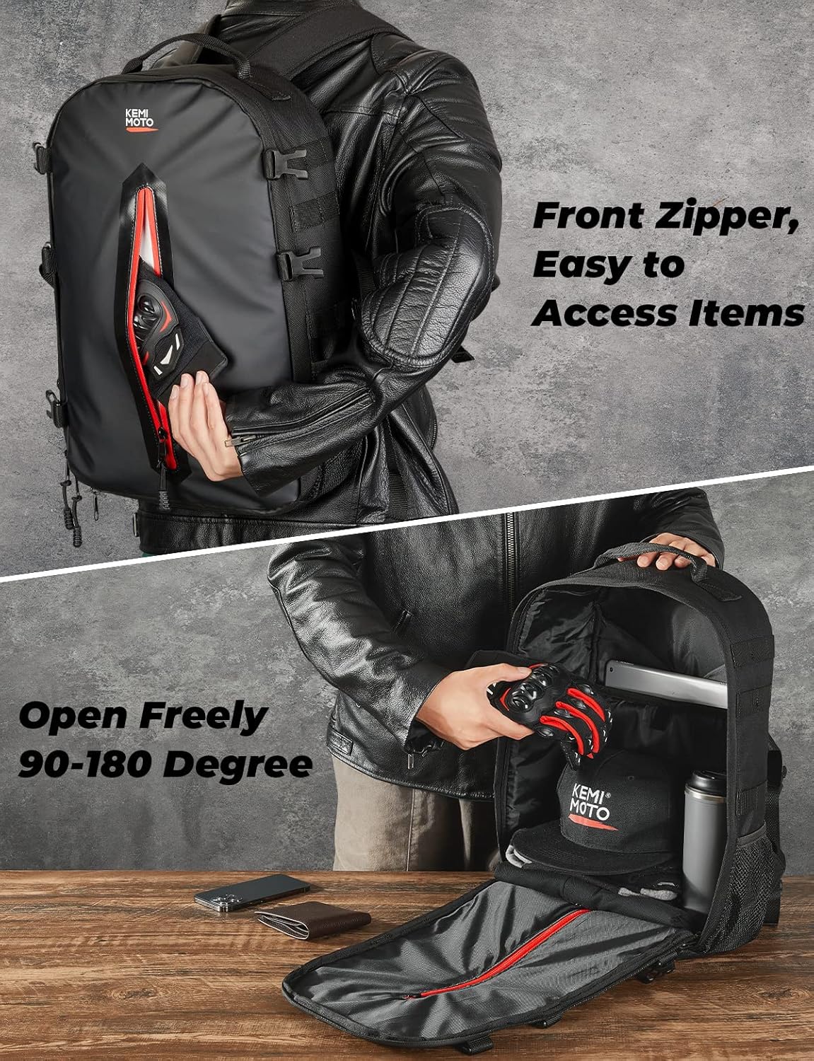 KEMIMOTO Motorcycle Helmet Backpack, 20L Storage Bag with Expandable Hidden Net for Full Face Helmet, Riding & Daily Commute Gift for Men
