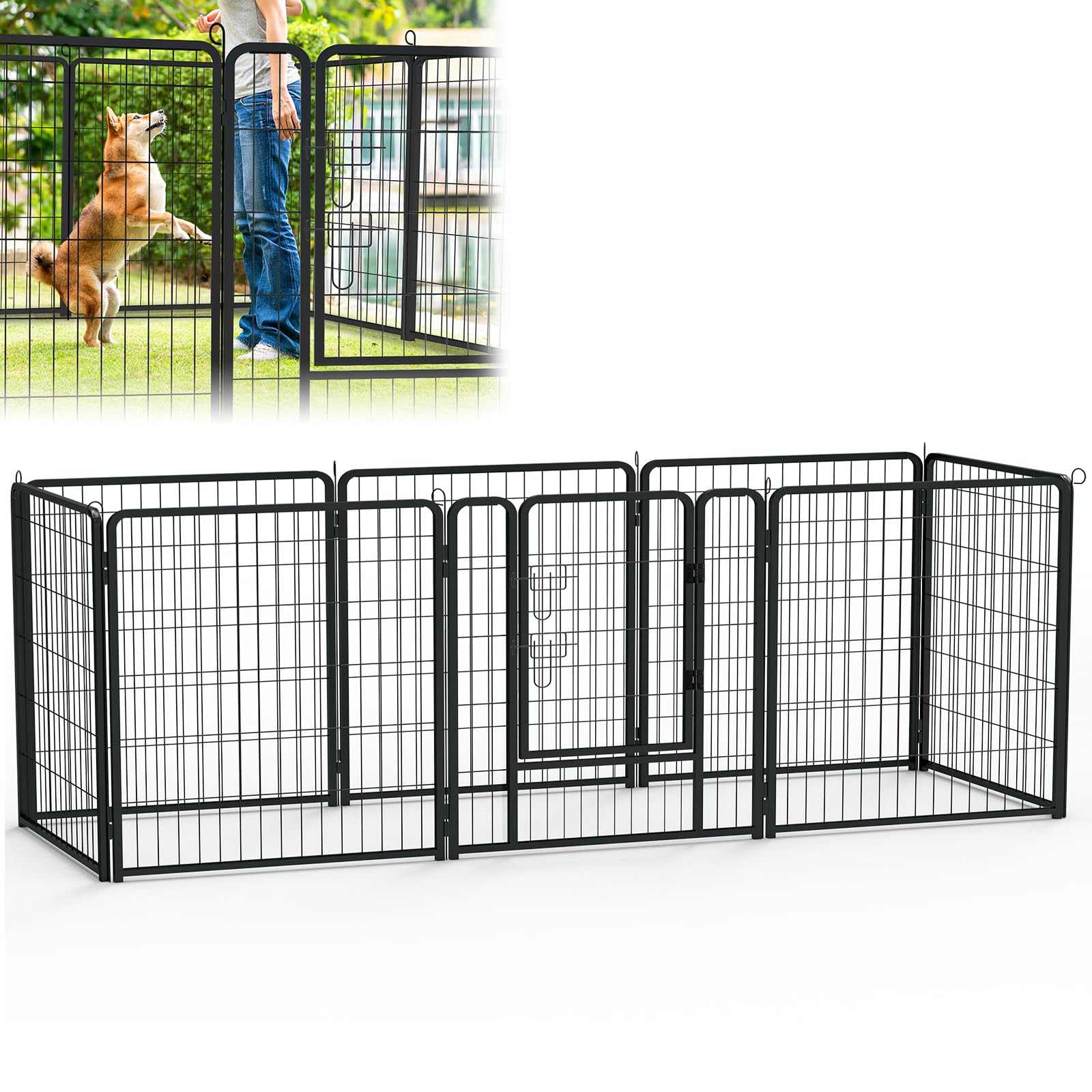 Welpenlaufstall Hundelaufstall Freilaufgehege Welpenauslauf 80cm hoch mit Tür Faltbare Faltbare Freigehege Flexibel Hundezaun für Innen und Outdoor 80 x 80 cm, 8 Stück