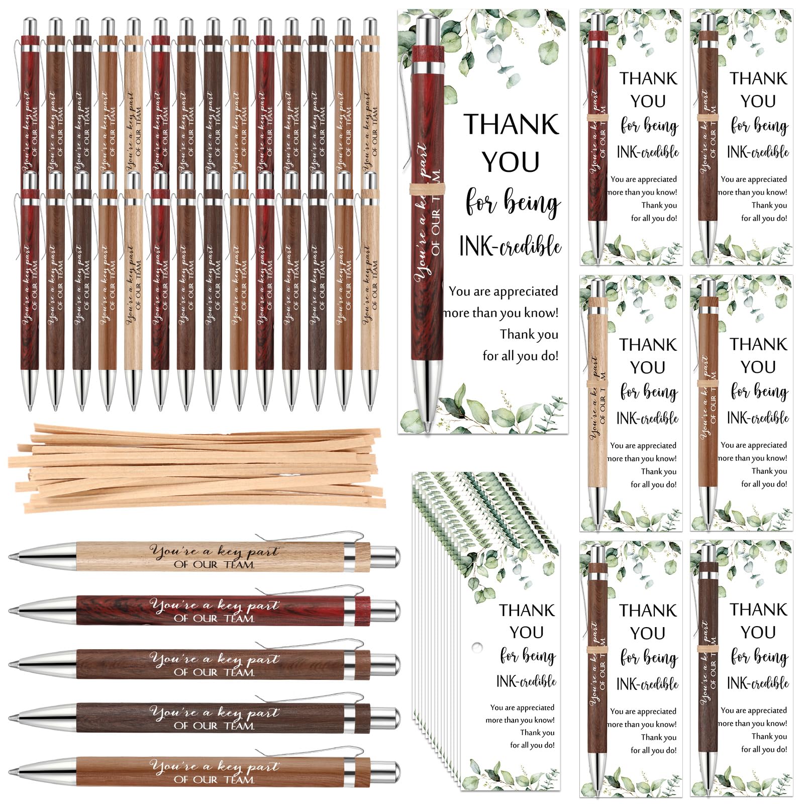 Yeaqee 36 Sets Thank You Pens Bulk Wood Bamboo Pen with Cards Valentines Appreciation Gifts for Employee Coworkers Office Nurse Staff Team Teacher