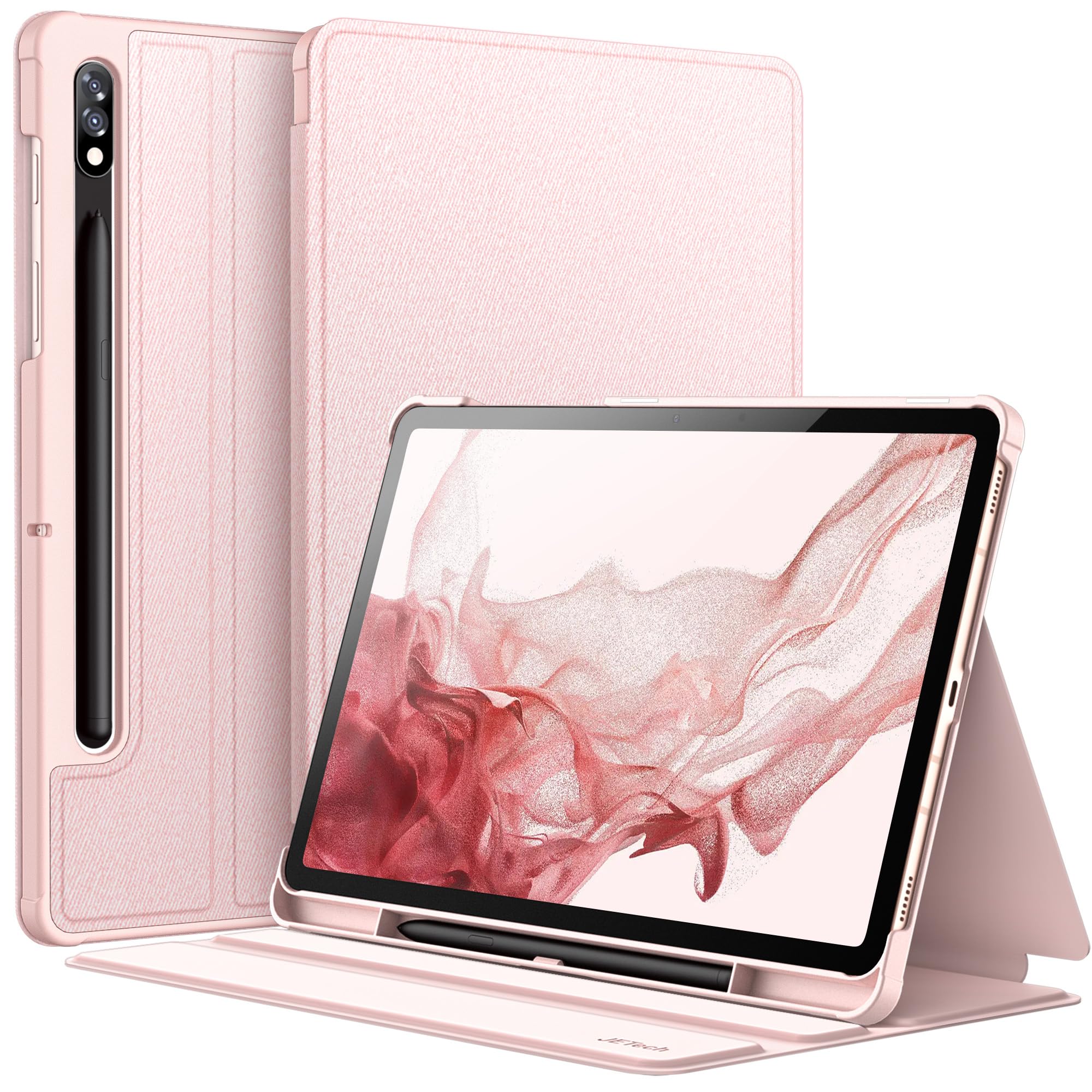 JETech Hülle für Samsung Galaxy Tab S8 2022/S7 2020 11 Zoll mit S Pen Halter, Schlank Folio Ständer Tablet Schutzhülle, Multi-Winkel Ansehen (Pink Gold)