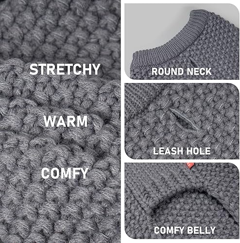 Miniatura 3 de KYEESE Suéteres para perros con hilo reflectante para perros grandes, suéter pesado con agujero para la correa, para otoño e invierno, rojo oscuro,