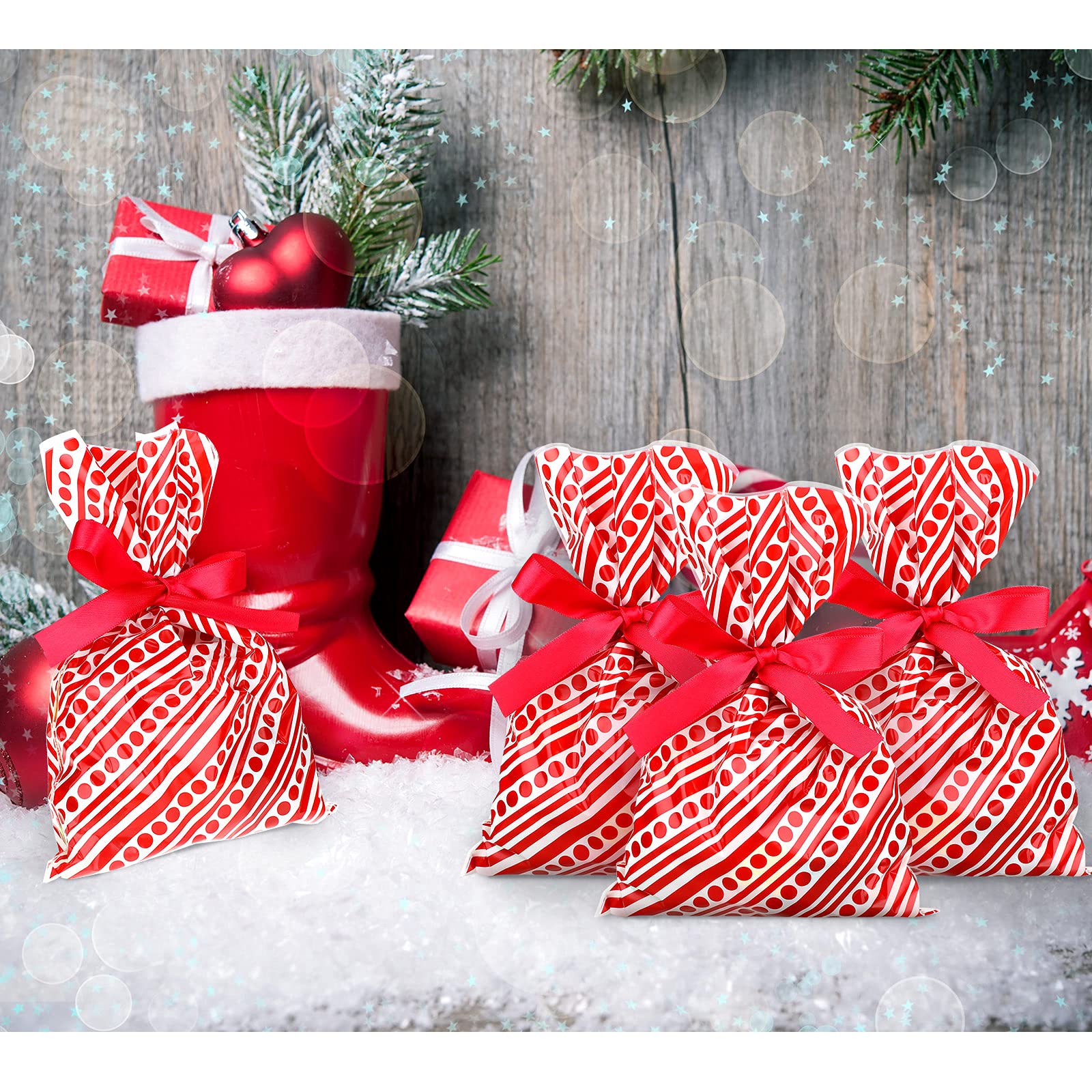 50 Bolsas De Celofán De Navidad, Bolsas De Regalo De Celofán De