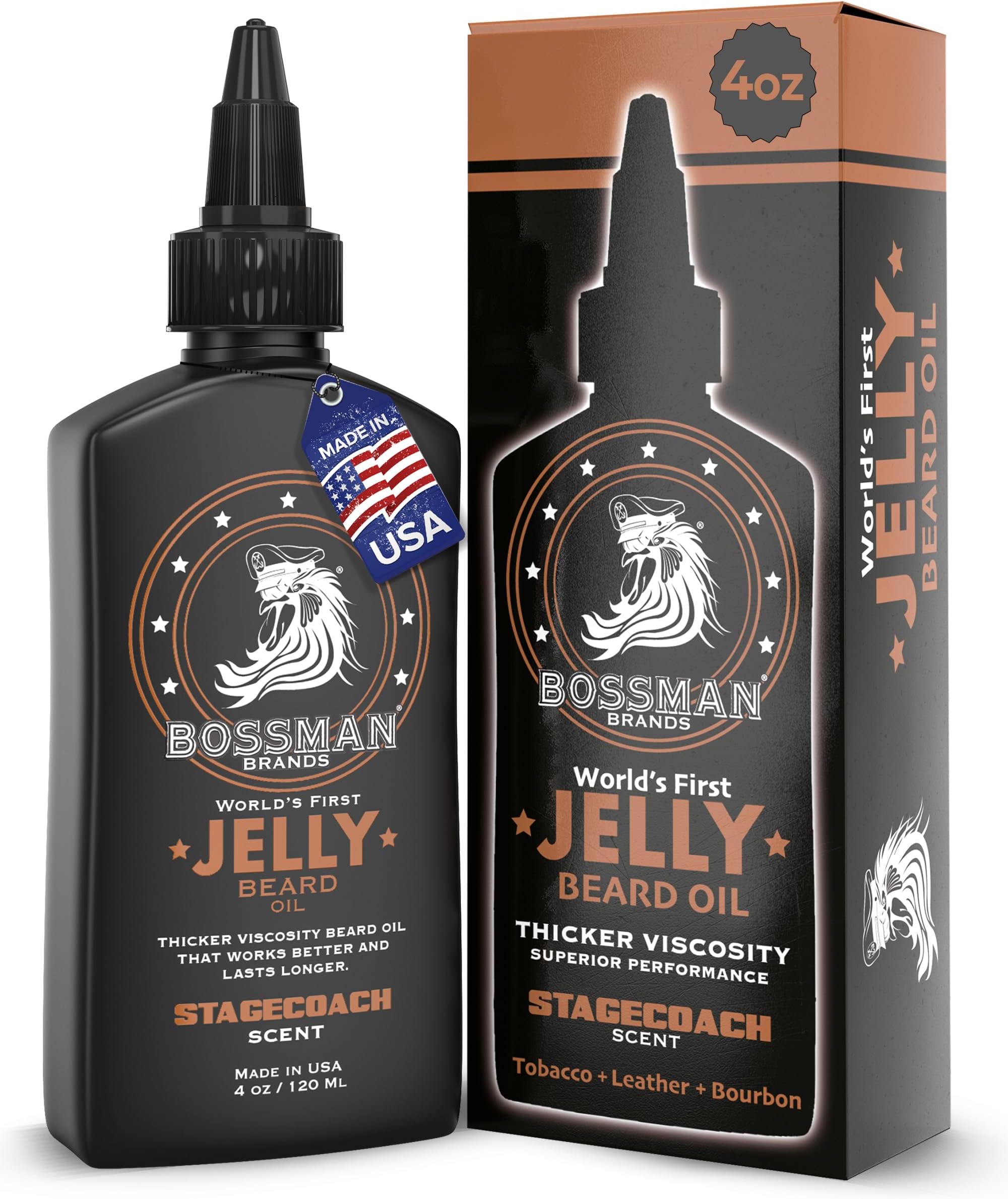 Bossman Beard Oil Jelly (4oz) - Indispensable Christmas Presents for Men - Beard Growth Softener, Moisturizer Lotion Gel with Natural Ingredients - Beard Growing Product (Stagecoach Scent)