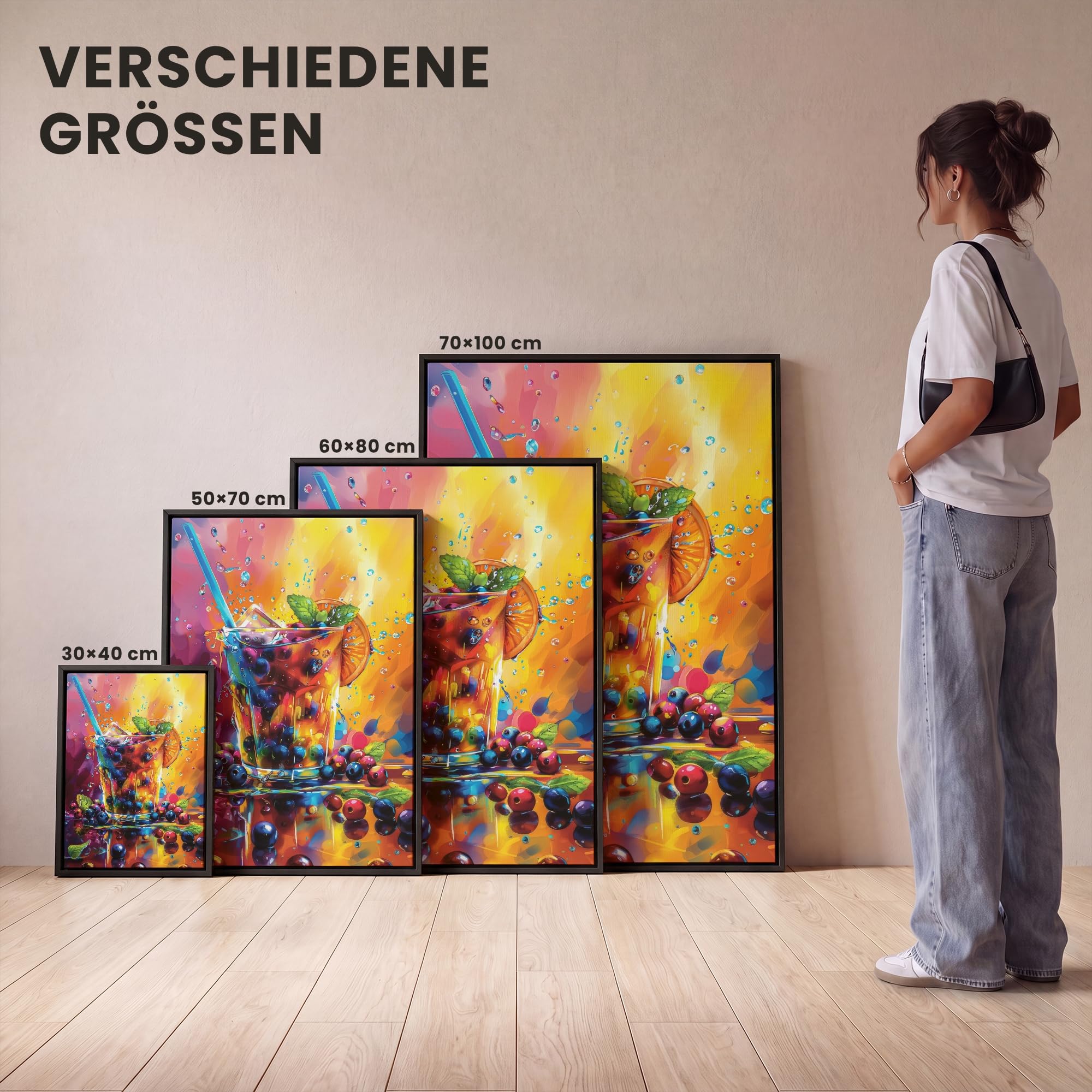 OnlyWow© Gemälde Mit Rahmen 60x80 cm Wohnzimmer Deko Modern Wandbild Kunstdruck auf Leinwand Bild Room Decor Geschenke Cocktail - Obst - Farbenfroh - Getränk