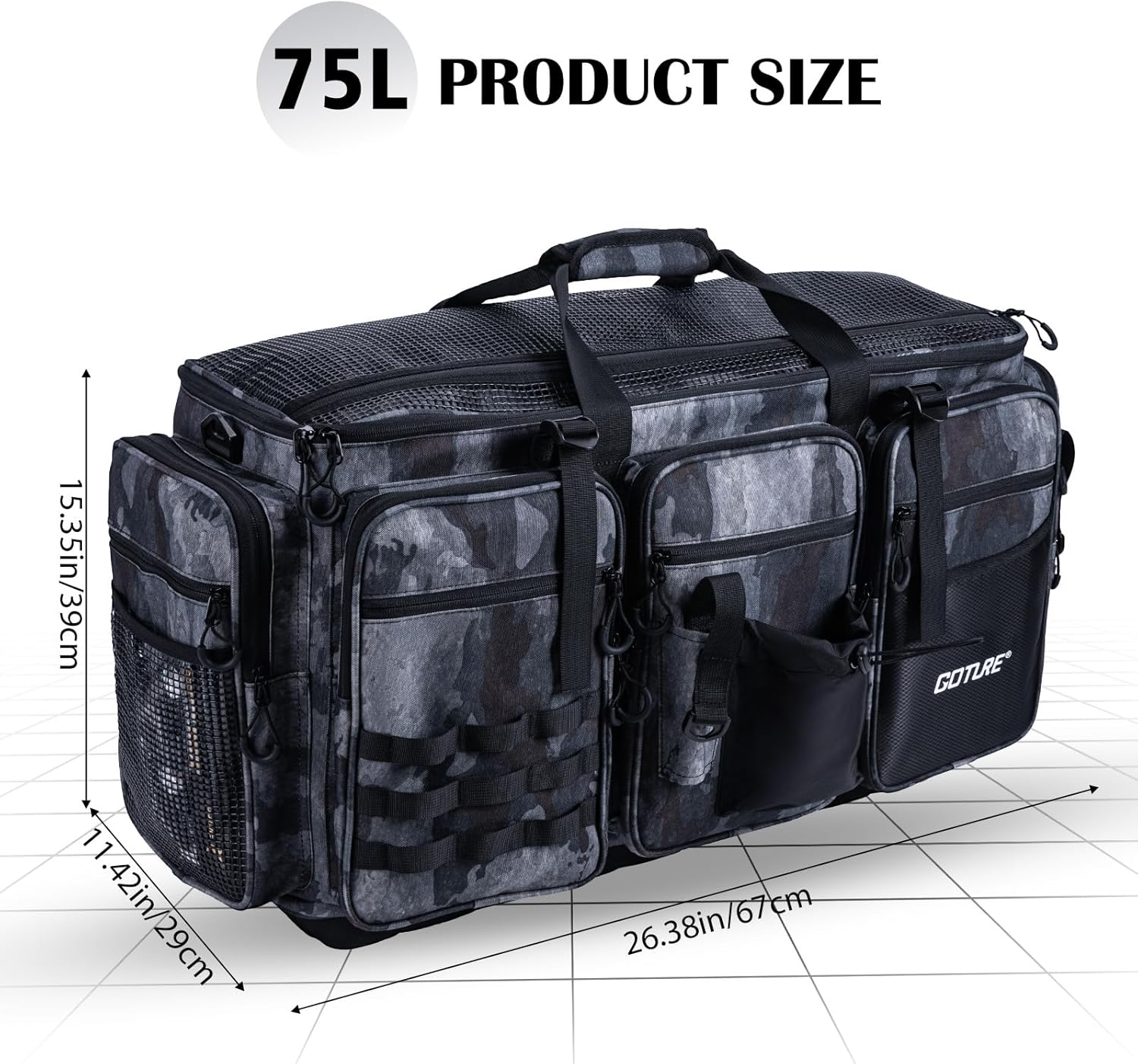 Goture Large Tackle Bag,Water Resistant Saltwater Gear Storage Big Fishing Bag with EVA Bottom,Store Up to 12PCS 3700 Plus 5PCS 3600 Tackle Trays(Not Included),Gifts for Men(26.38"x15.35"x11.42")