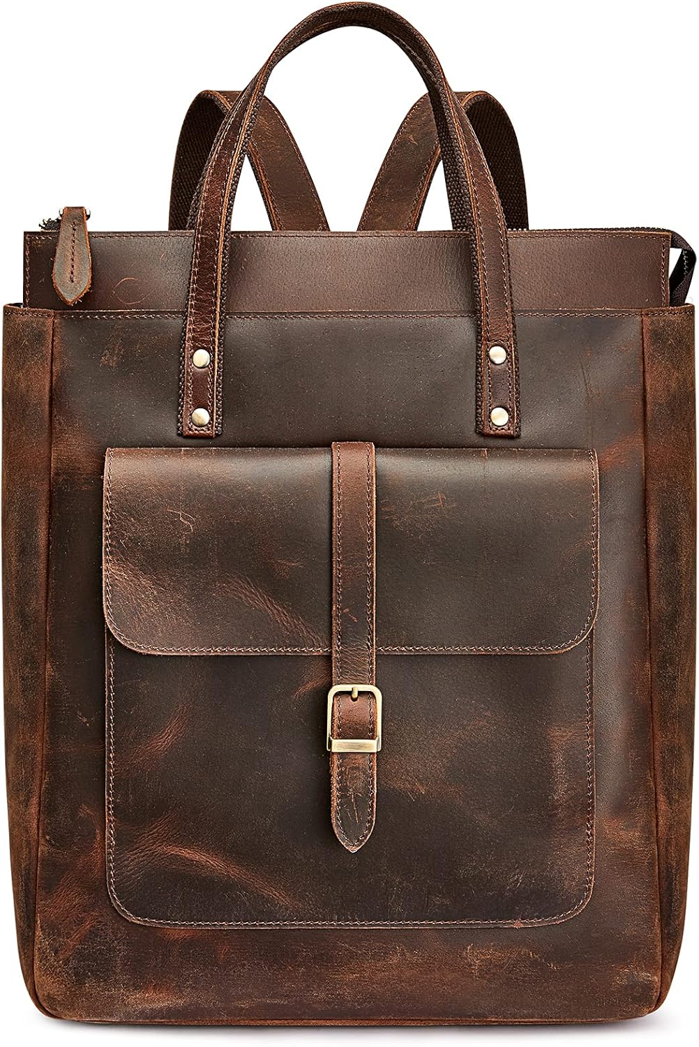 S-ZONE Women Genuine Leather Backpack Purse Retro Top-handle Bags Vintage Totes - Image 7