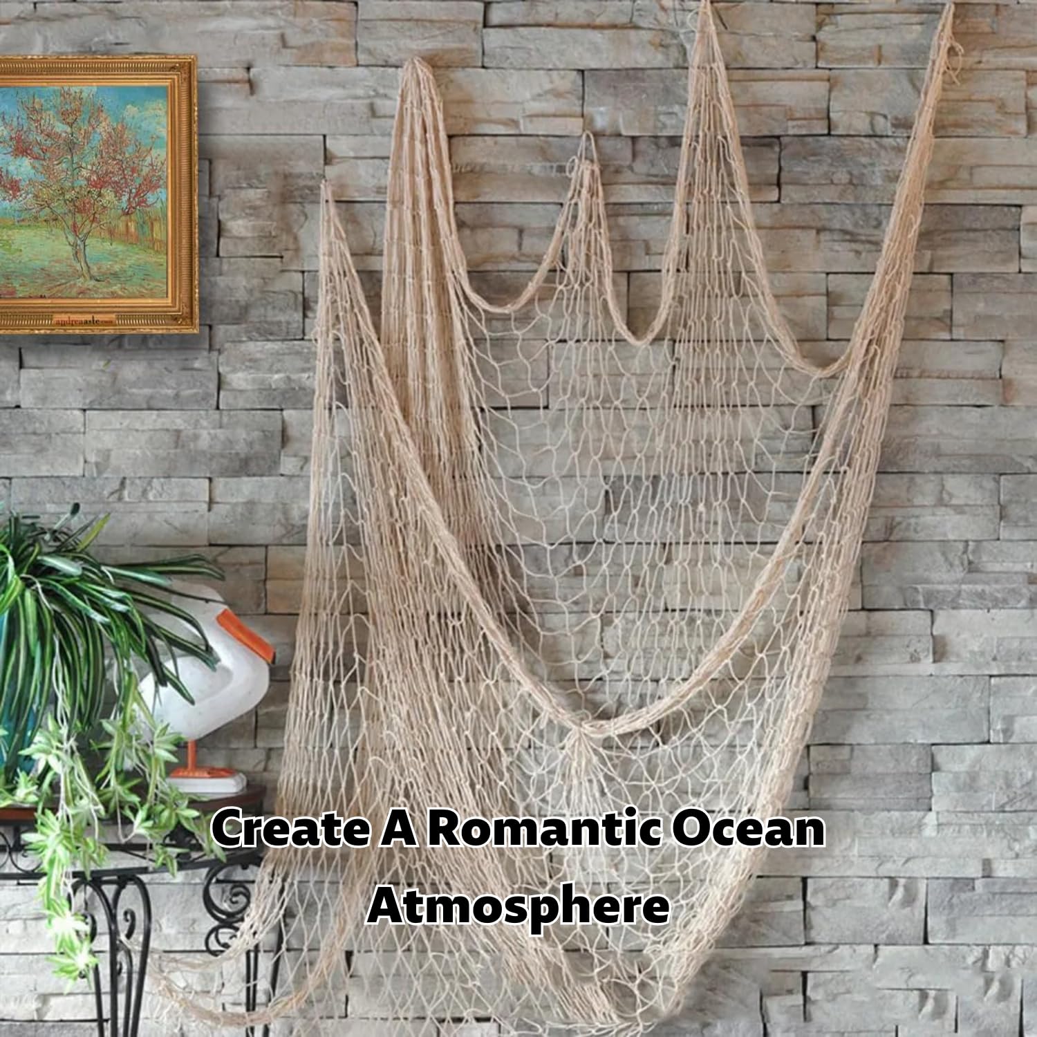 Filet De Pêche Décoratif 100x200cm - Coton Naturel - Décoration Murale Nautique, Mariage, Fête - Hamac Pour Peluches