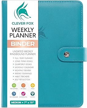 Clever Fox Weekly Planner Binder Goal Setting Planner for Time Management & Weekly Tasks Work & Life Organizer with To Do List & Habit Tracker Undated, 7 x 9 Hardcover Turquoise