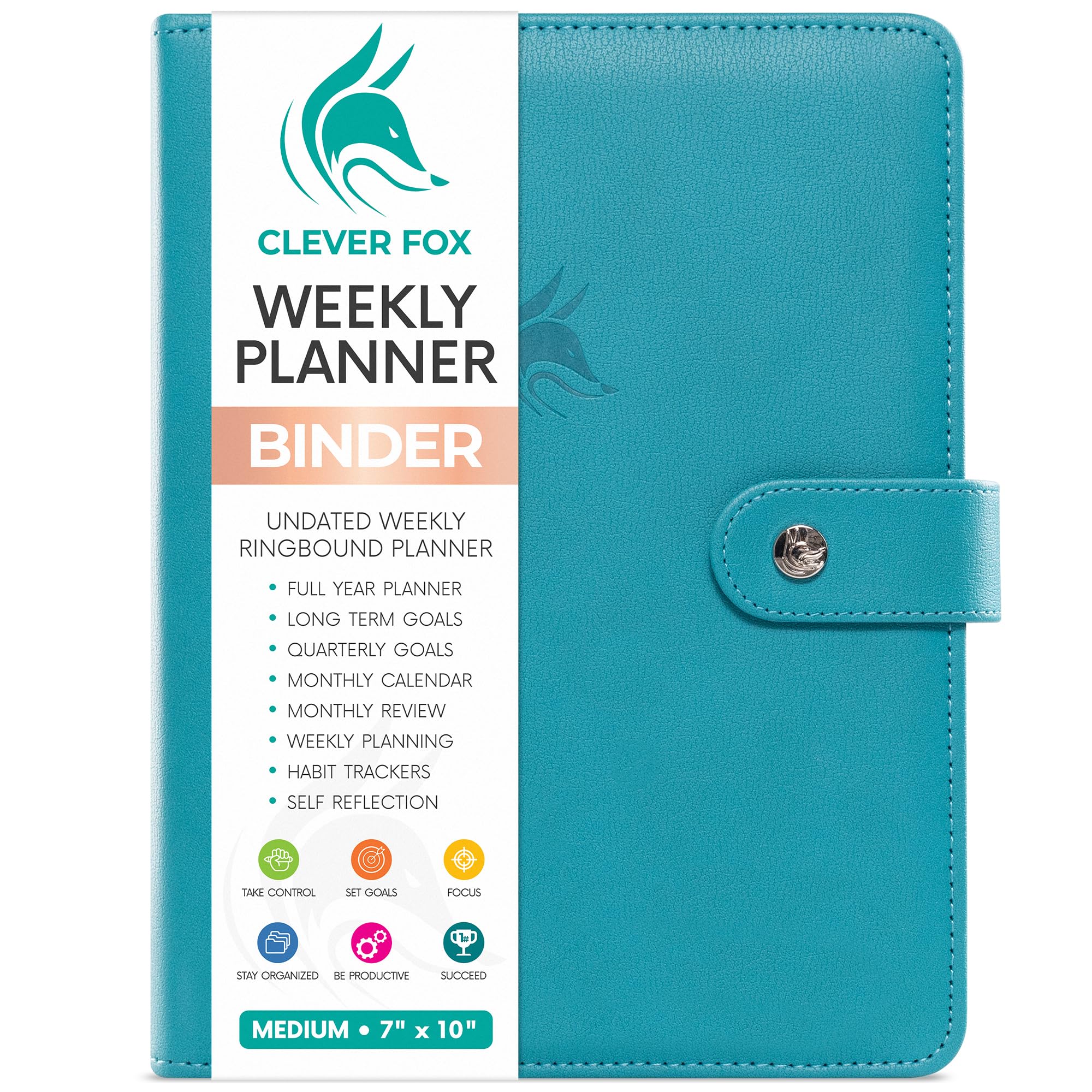 Clever Fox Weekly Planner Binder – Goal Setting Planner for Time Management & Weekly Tasks – Work & Life Organizer with To Do List & Habit Tracker – Undated, 7″ x 9″ Hardcover (Turquoise)