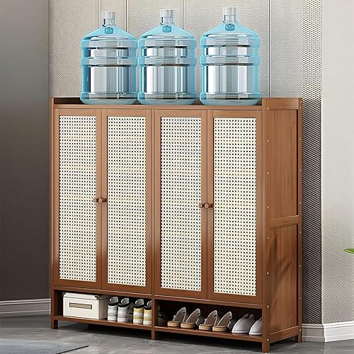 Miniatura 6 de Armario de almacenamiento de zapatos de 8 niveles con puertas, zapatero de bambú, zapatero independiente para 36-40 pares, armario organizador de