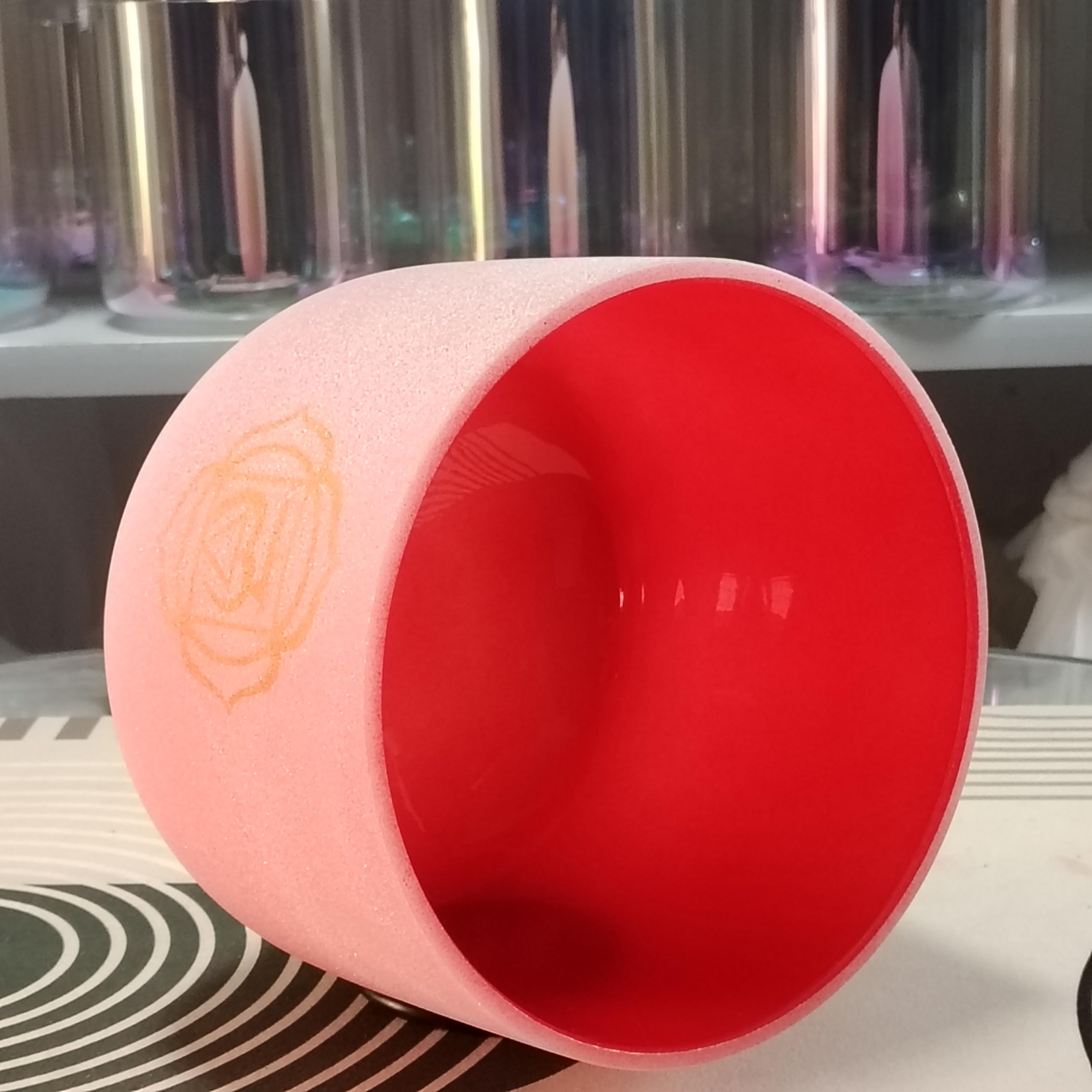 Cuenco de cristal de cuarzo para meditación, yoga y relajación, color rojo esmerilado, 432 Hz, 432 Hz