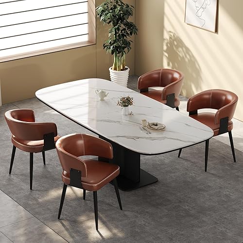 Miniatura 11 de Juego de 4 sillas de comedor modernas, tapizadas de piel sintética con respaldo abierto curvo, fácil montaje para comedor, restaurante, cafetería