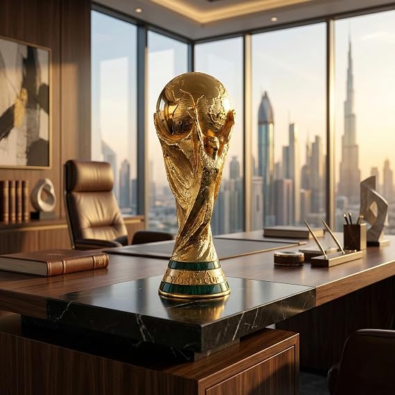 Officially Licensed FIFA World Cup 2026 150mm Premium Trophy Replica 24K Gold Plated 2,026 Globally) Unique V-Shape Leather & Wood Display Case Individually Numbered
