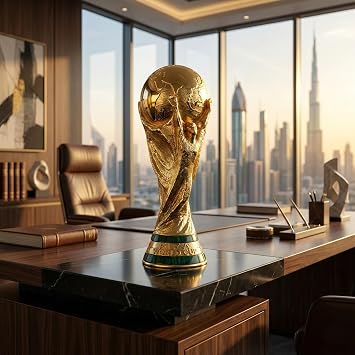 Officially Licensed FIFA World Cup 2026 150mm Premium Trophy Replica 24K Gold Plated 2,026 Globally) Unique V-Shape Leather & Wood Display Case Individually Numbered