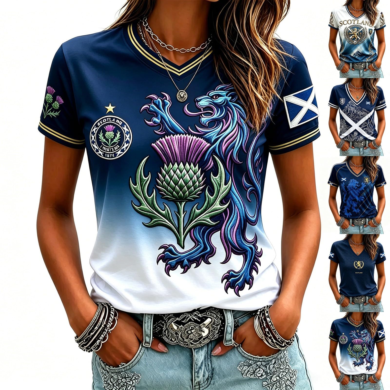 Scotland Football Shirt World Cup 2026 T Shirt Training Top, Ladies Scotland Retro Football Jersey Tops, Women Tshirt V Neck Lightweight Breathable Classic Soccer T-Shirts for Summer Sport Fans Shirts
