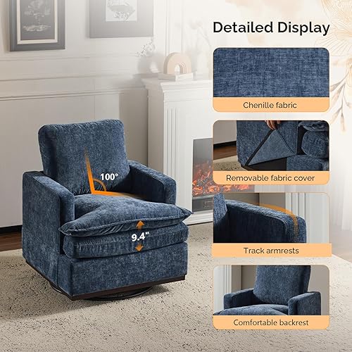 Miniatura 6 de VINGLI Juego de 2 sillones decorativos modernos giratorios de 360 de mediados de siglo con cojines de asiento de doble capa, cómodo sofá cuadrado