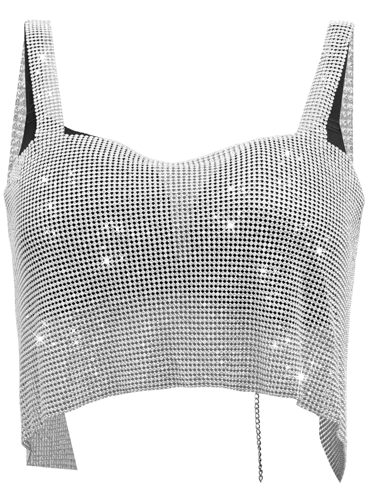 Canottiera sexy da discoteca con paillettes metallizzate glitterate e strass Halter Vest Backless Crop Deep V Canotte Top a catena