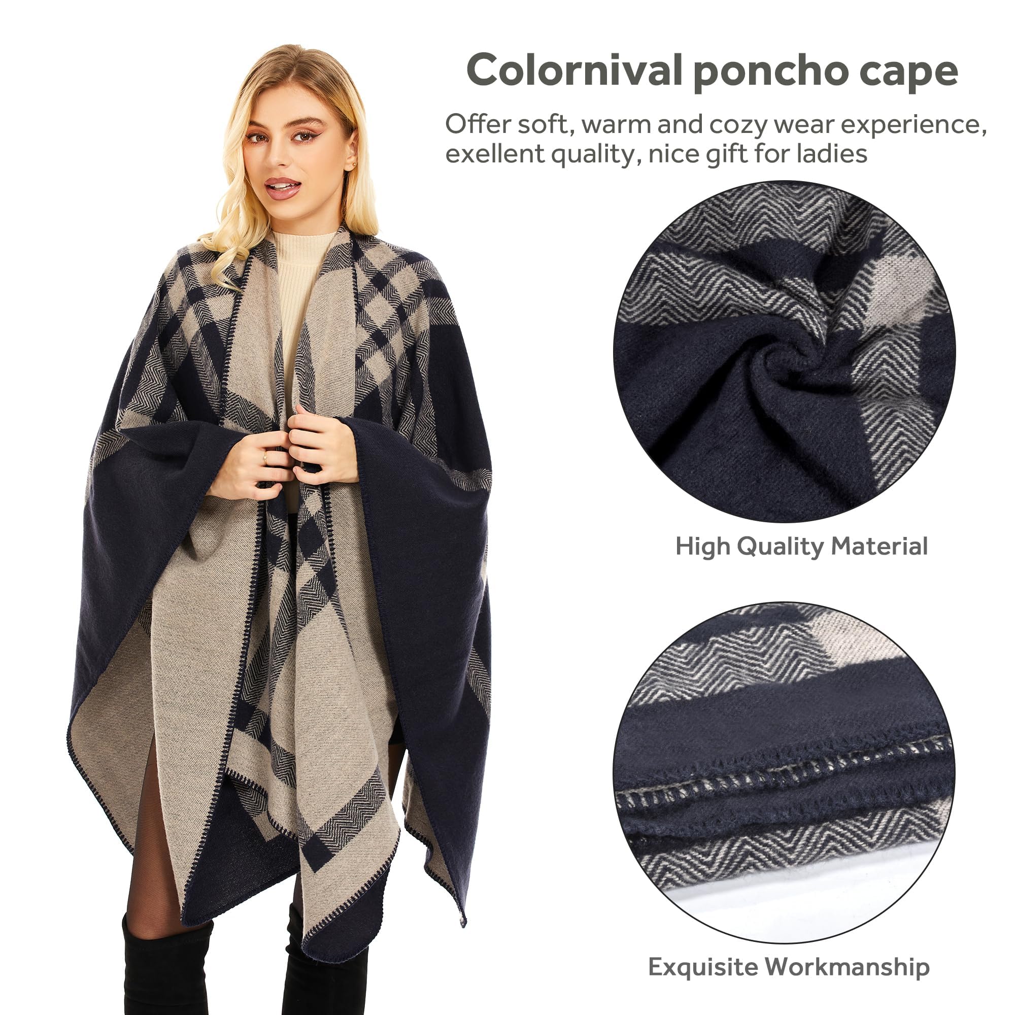 colornival Elegante Mantella da Donna con Fronte Aperto Poncho Morbido, Adatto per Primavera, Autunno e Inverno