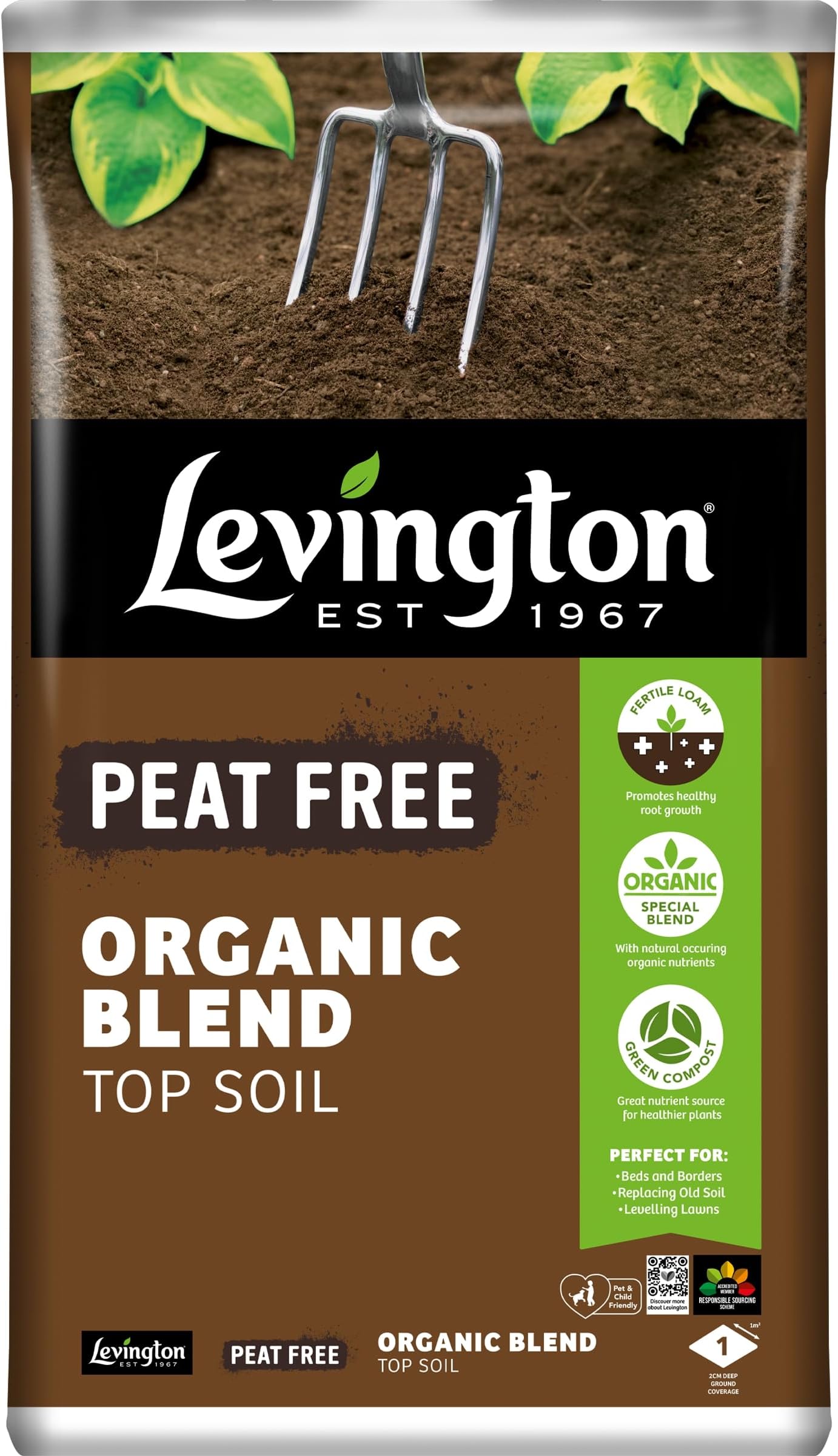 20L Top Soil Levington Compost, Multi-Purpose Fertilisers, Peat free Gardening Soils for Outdoor and Indoor Planting, Small to Large Plants