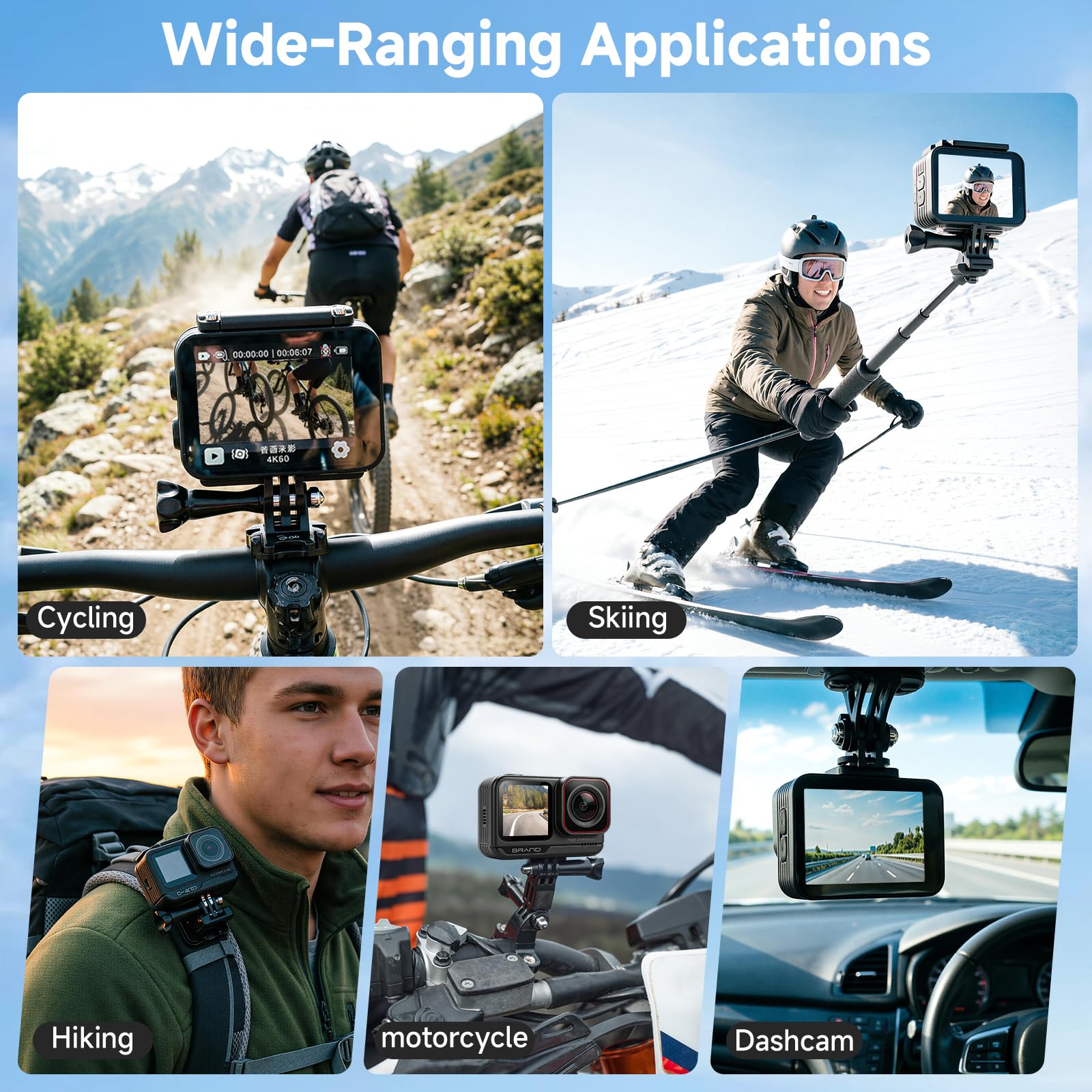 AIKER Cámara Deportiva,Versión Pro WiFi Action Camera Soporte 5k/30 FPS/48 MP/3.0 EIS/Larga Autonomía/Excelente Visión Nocturna/Sumergible Sin Carcasa/Doble Pantalla HD Camara Moto,Acabado Premium