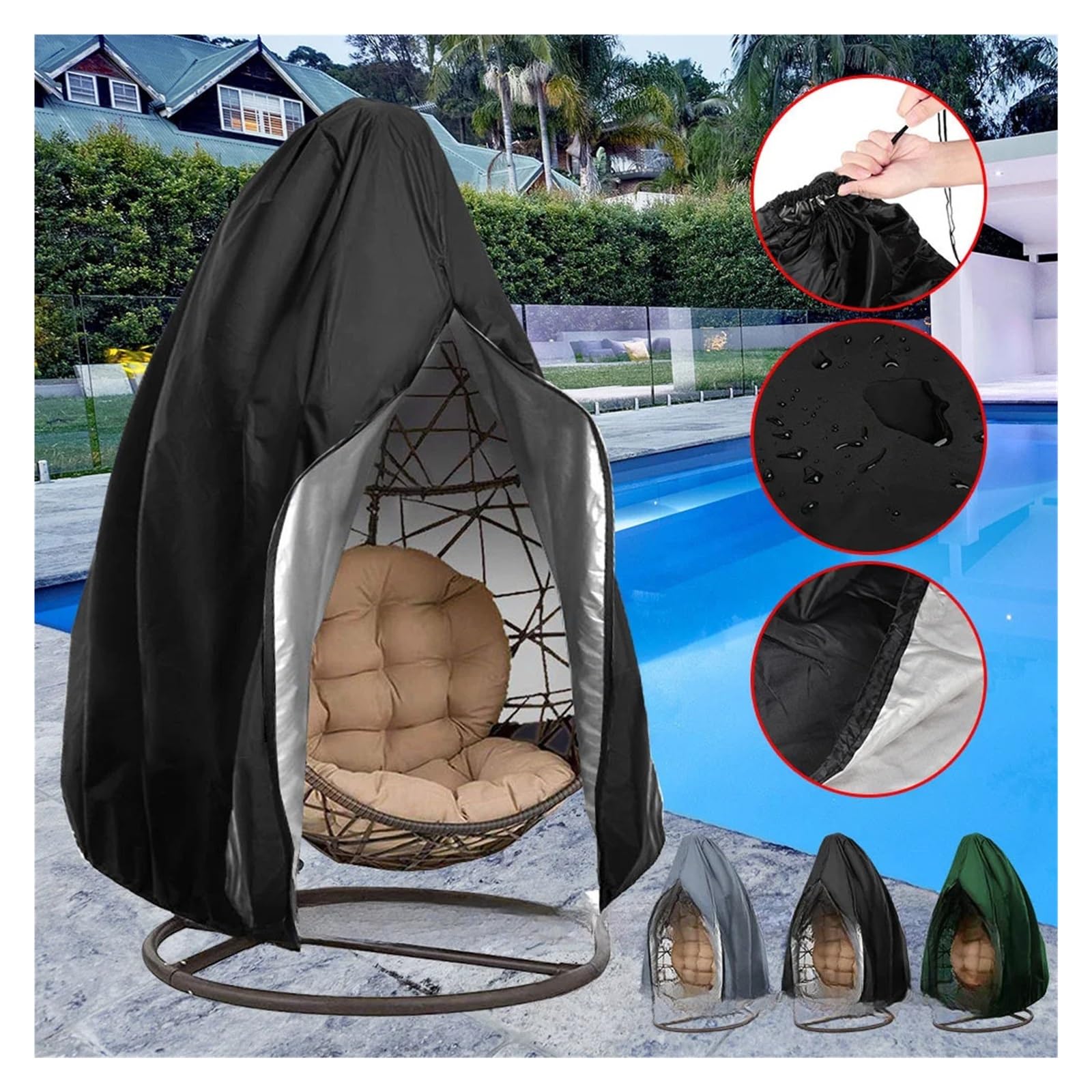Housse pour Fauteuil « Egg » de Jardin, Housse de Chaise en Forme d'œuf, balançoire d'extérieur, Suspendue, Coquille, Style Fermeture éclair Centrale, Multicolore