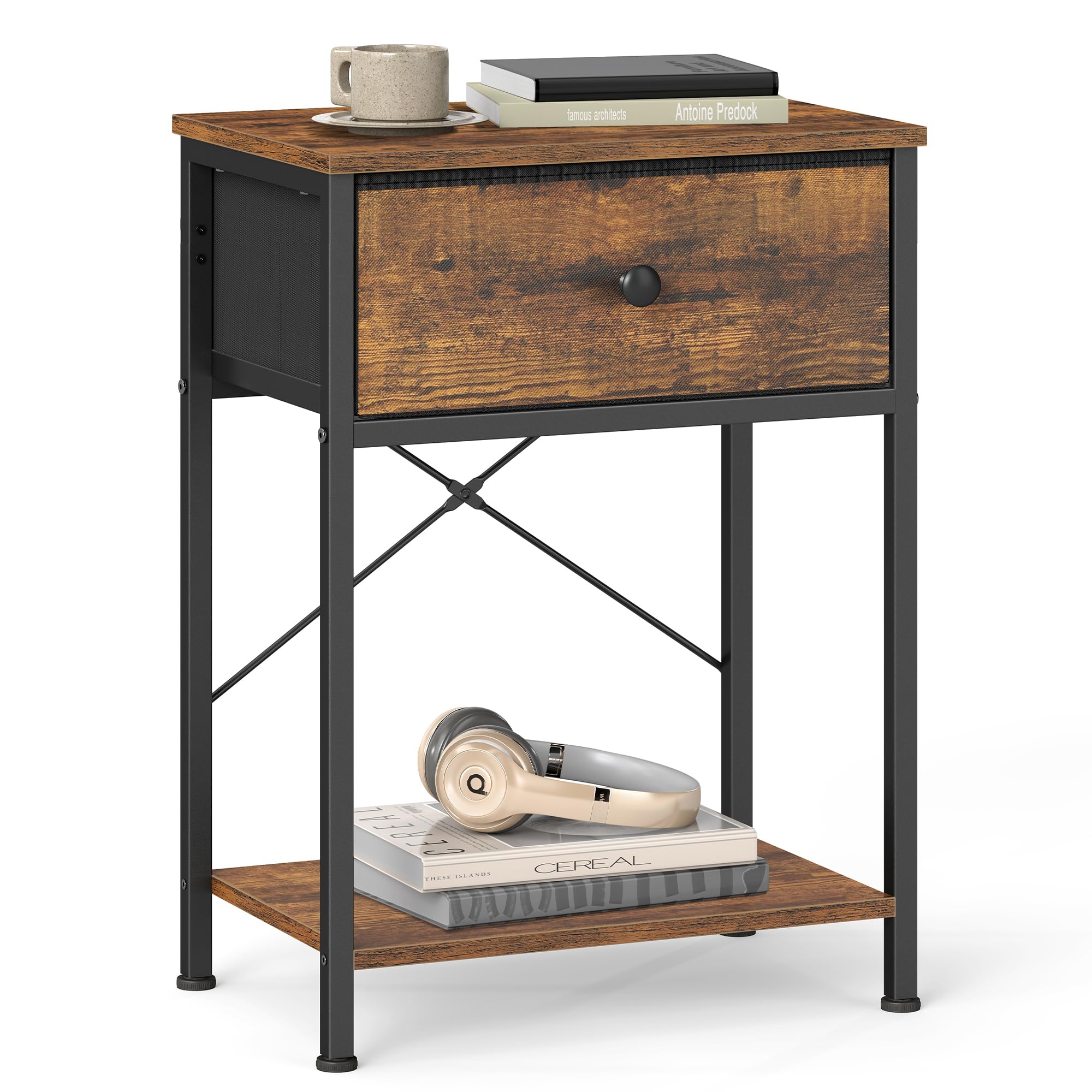 SONGMICS BELLAH Collezione - Comodino, Tavolino con Cassetto e Ripiano, per Camera da Letto Soggiorno, 30 x 39,6 x 60,4 cm, Marrone Vintage LGS101K101