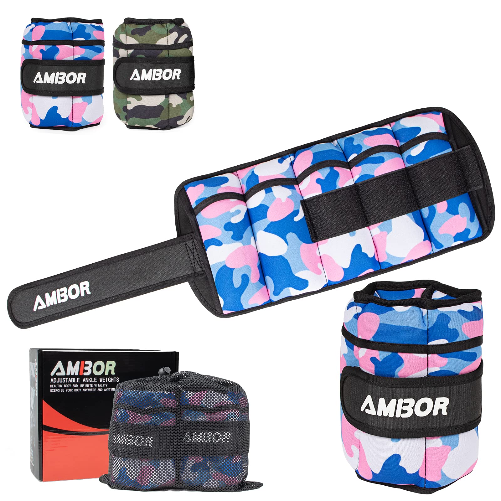 AMBOR Ankle Weights for Women and Men, Adjustable Leg Arm Weights Set 1 Pair 4 6 10 Lbs, Wrist Weights Straps for Workouts at Home, Gym, Strength Training, Physical Therapy, Fitness, Walking