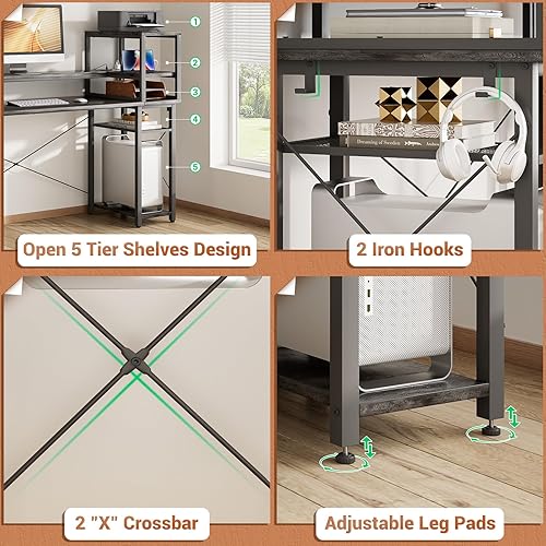 Miniatura 6 de Escritorio para juegos de 47 pulgadas con almacenamiento, escritorio de computadora con luces LED, escritorio de oficina en casa con estantes