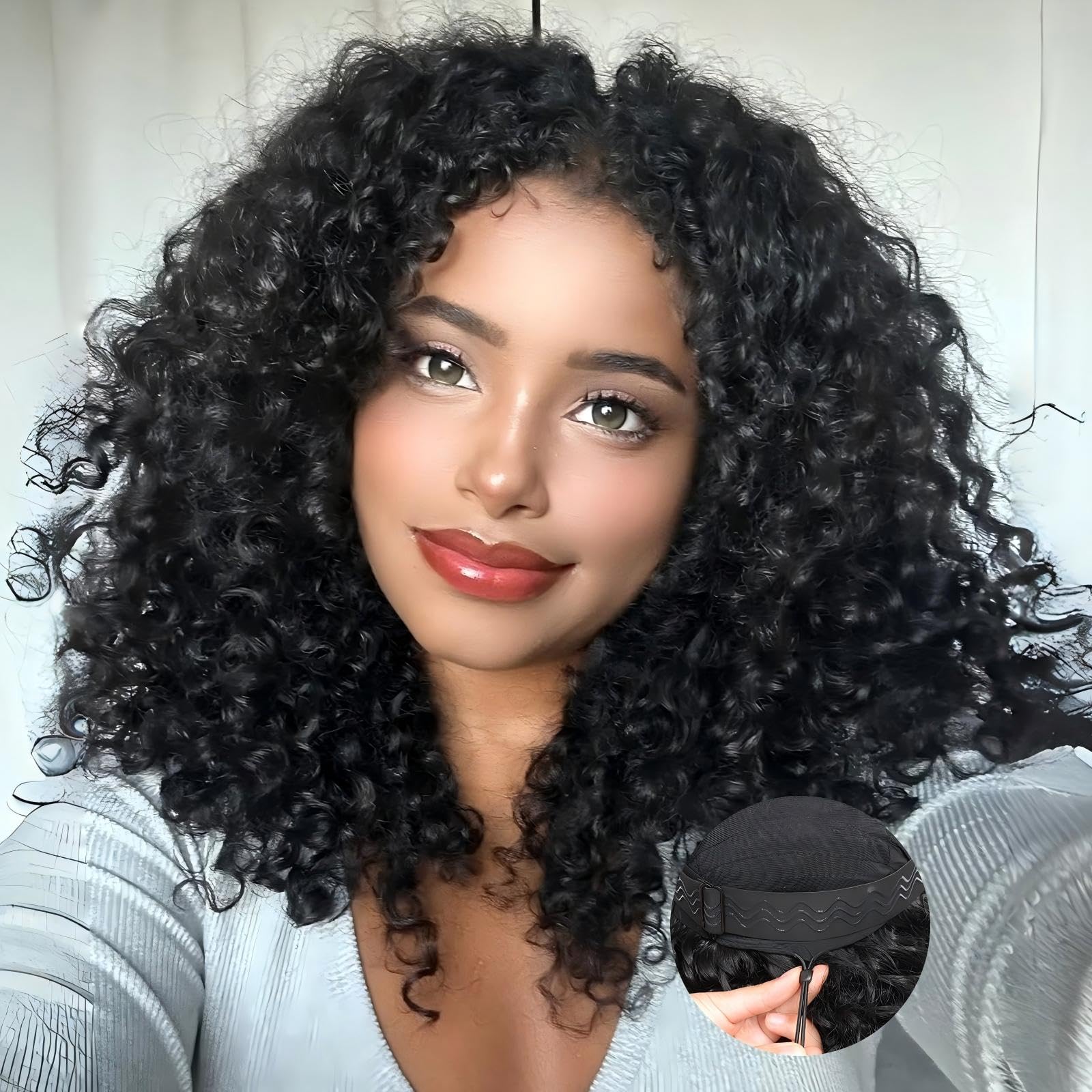 Photo 1 of *used* Qmaple Half Wig Synthetic Hair 3 In 1 Curly Half Wig With Adjustable Drawstring Seamless Flip For Beginner Friendly Water Wave For Black Women (Black 14 Inch)