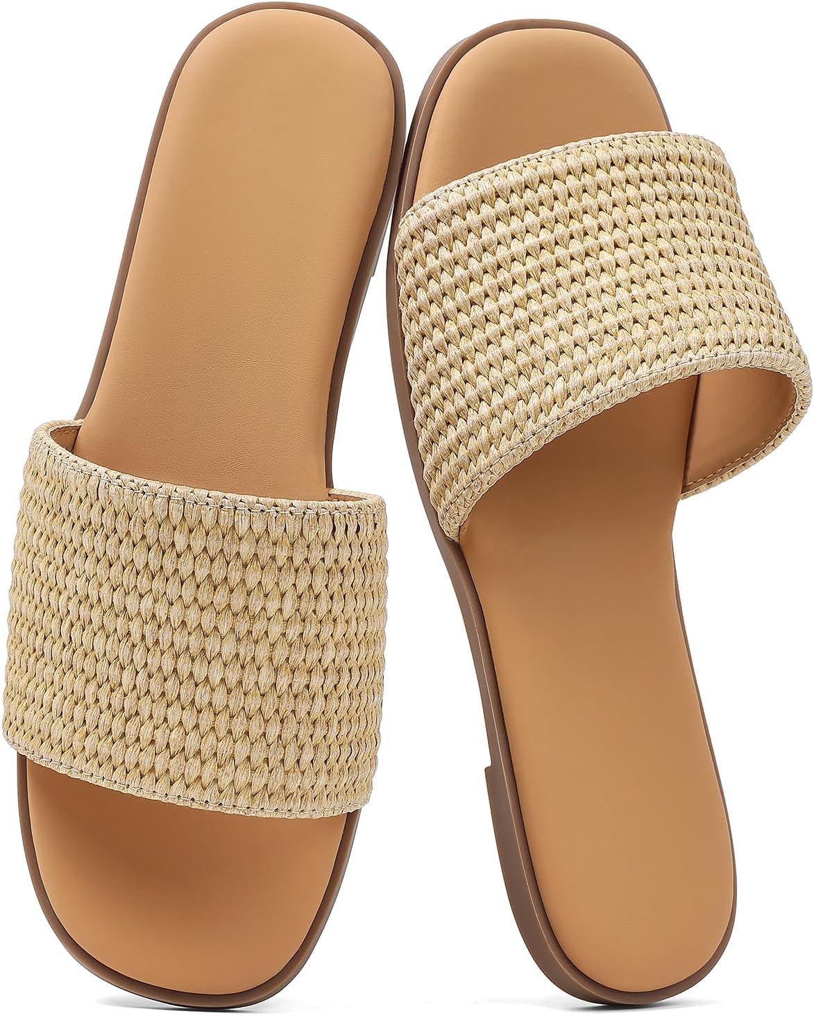 Tscoyuki Slides Sandals for Women Basic Slip On Flat Sandals Open Toe Comfort Beach Sandals Slippers for Casual Dressy Summer