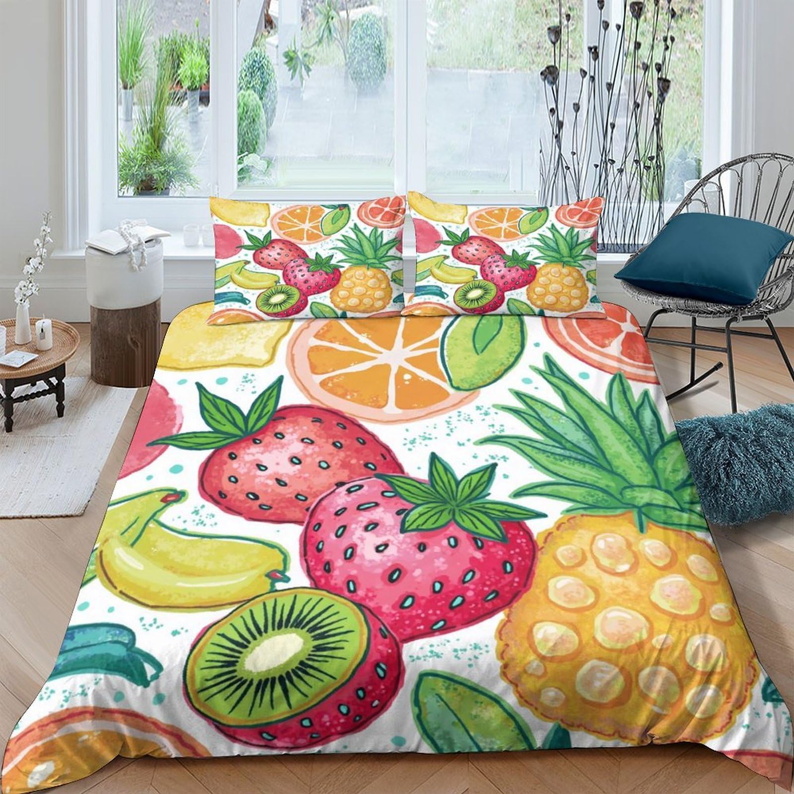 Ctjqhvkz Style-2 3D Printed Tropical Fruit Fitted Sheet Microfiber Soft Colorful Strawberry Pineapple Bed Cover For Bedroom Home Decor Single（135X200cm）