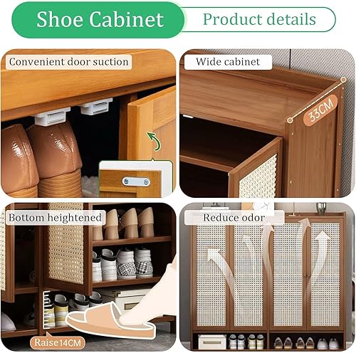 Miniatura 3 de Armario de almacenamiento de zapatos de 8 niveles con puertas, zapatero de bambú, zapatero independiente para 36-40 pares, armario organizador de
