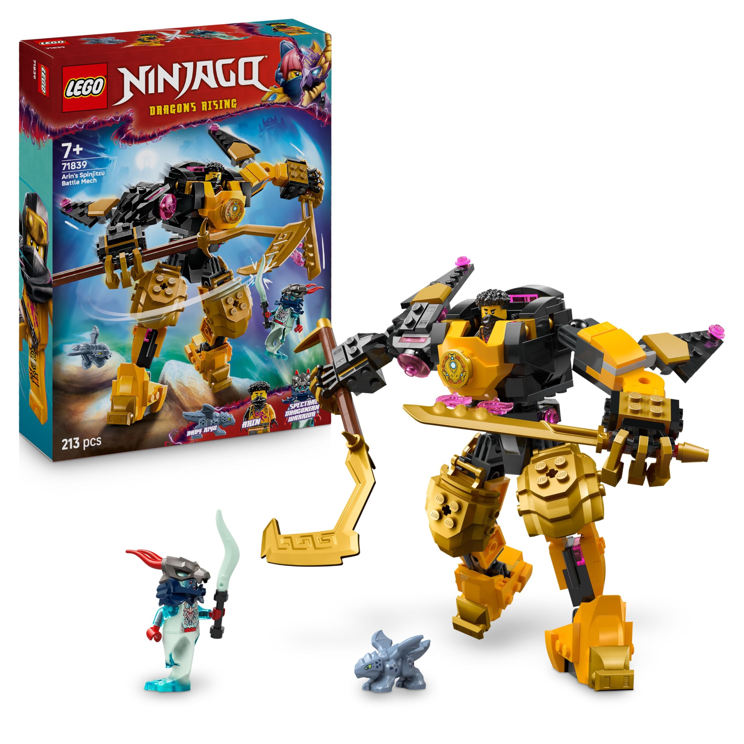 LEGO Ninjago Le Robot De Spinjitzu d’Arin - Robot articulé avec Bébé Riyu et 2 Minifigurines Ninjas