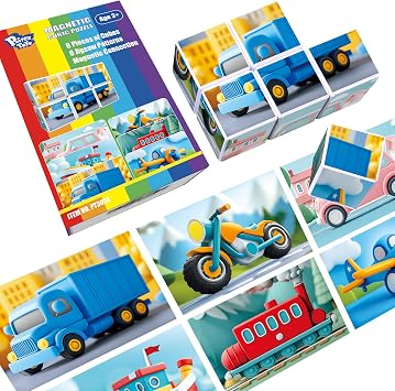 Pairez Toys Magnetic Tiles Building Blocks, 1.65 inch Magnetic Cubes Toys, STEM Learning Educational 3D Cars & Vehicles Puzzles Game for Kids Ages 3-5, Classroom Must Haves Toys