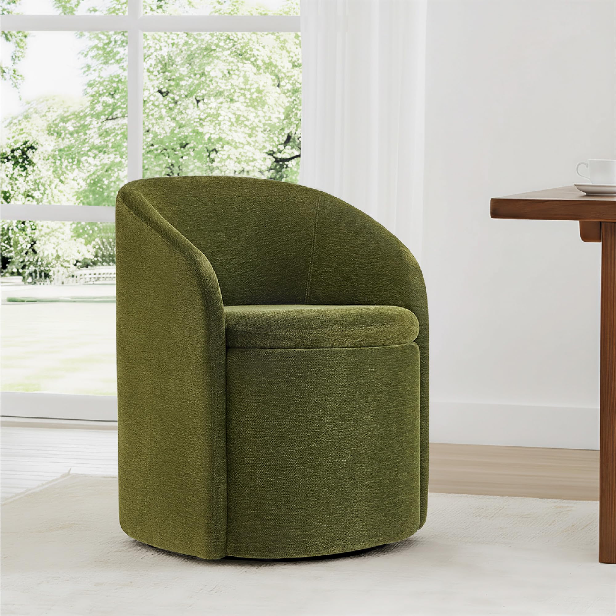 Photo 1 of ***UPDATED 6/6***KISLOT Upholstered Dining Chairs with Casters, No Assembly Rolling Modern Dining Room Chairs with Hidden Storage & Barrel Backrest, Accent Chair for Bedroom, Living Room, Dressing, Green, Set of 2