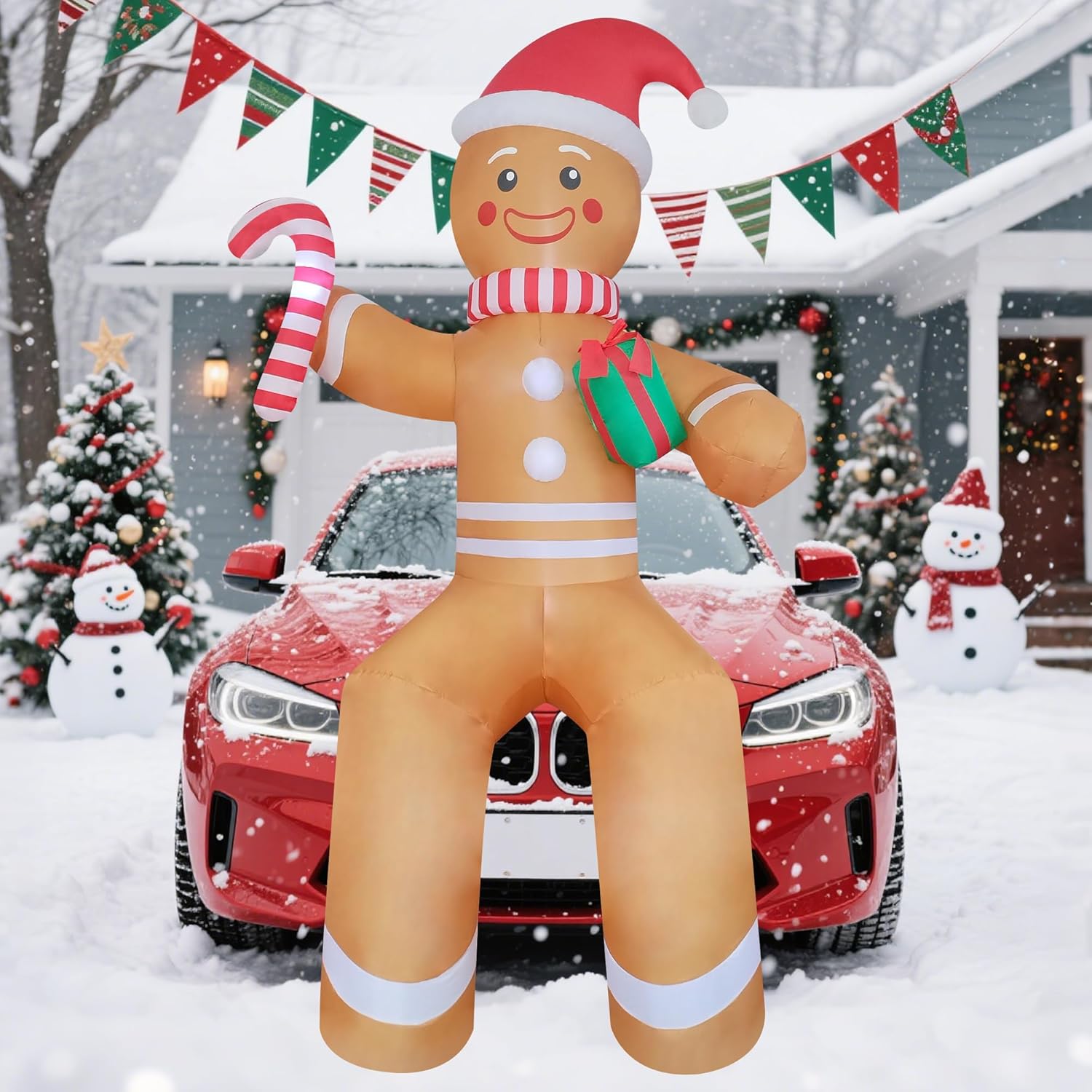 10ft Giant Gingerbread Man in Sitting Pose LED Lighted Christmas Inflatable Yard Decor Outdoor Blow up Christmas Decorations for Balcony, Chair, Tree Branch, Stairs- Indoor/Outdoor Xmas Decoration - Image 7