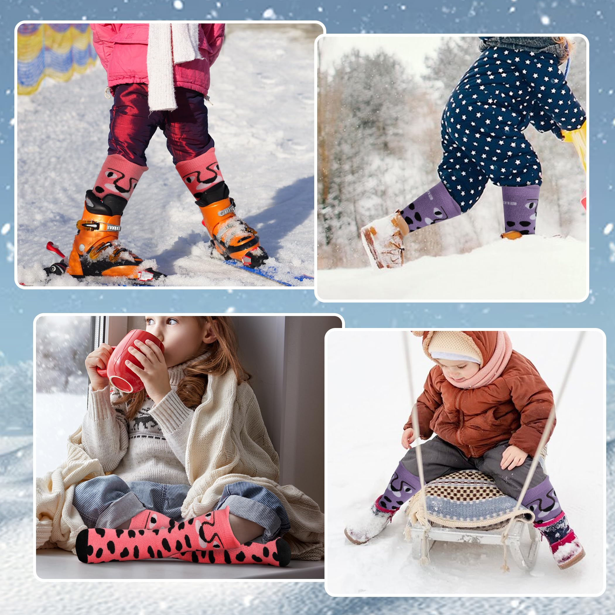 Muezna 2 Paar Kinder Merinowolle Skisocken, Jungen Mädchen Winter Thermosocken Kindersocken Sportsocken Knie-High Warme Dicke Skifahren Skaten Socken (OTC)