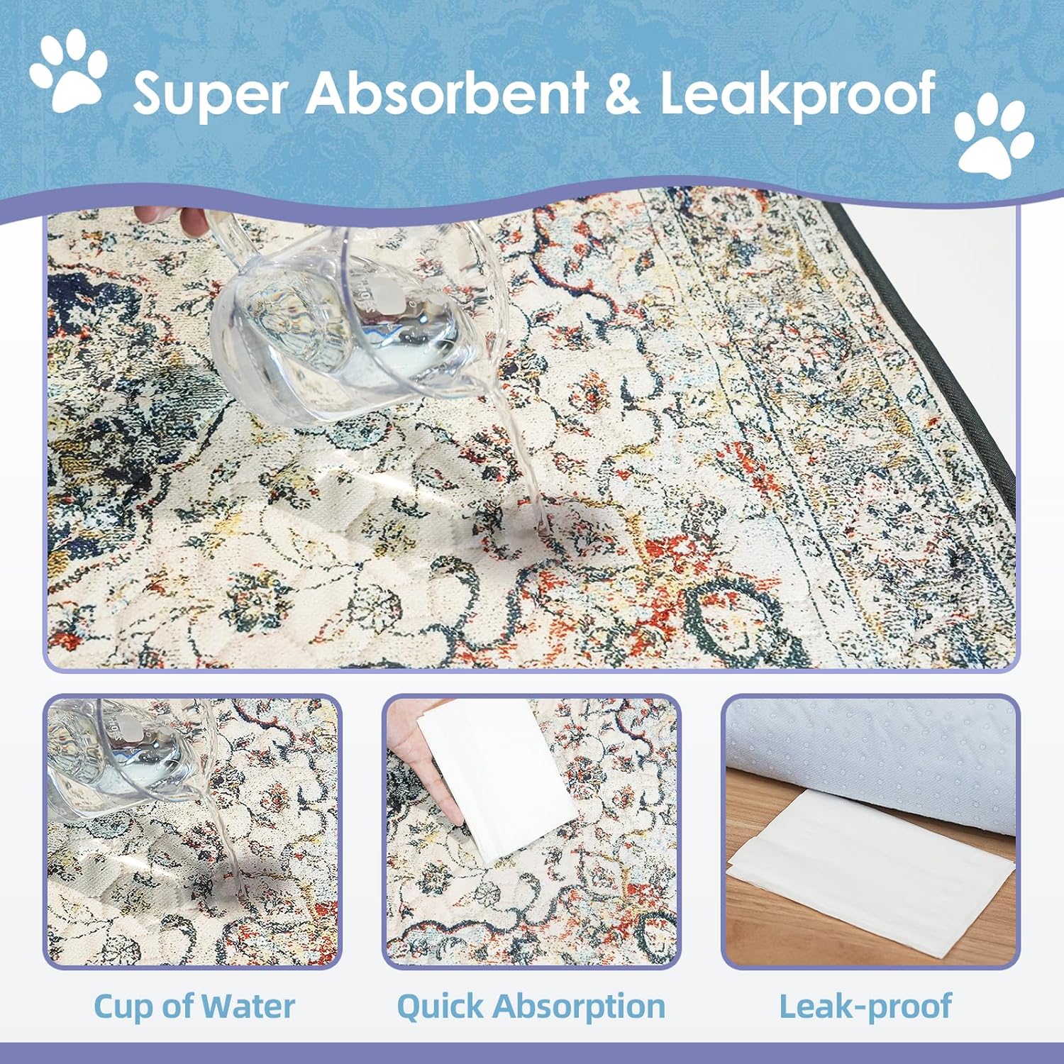 Size 36x24 Color Grey Pack of 2 Washable Pee Pads for Dogs 2 Pack, 36 x 24 Reusable Puppy Pads Waterproof, Super Absorbent Dog Rugs, Leakproof, Dog Crate Pad, Playpen Mat, Whelping Pads, Vintage Medallion