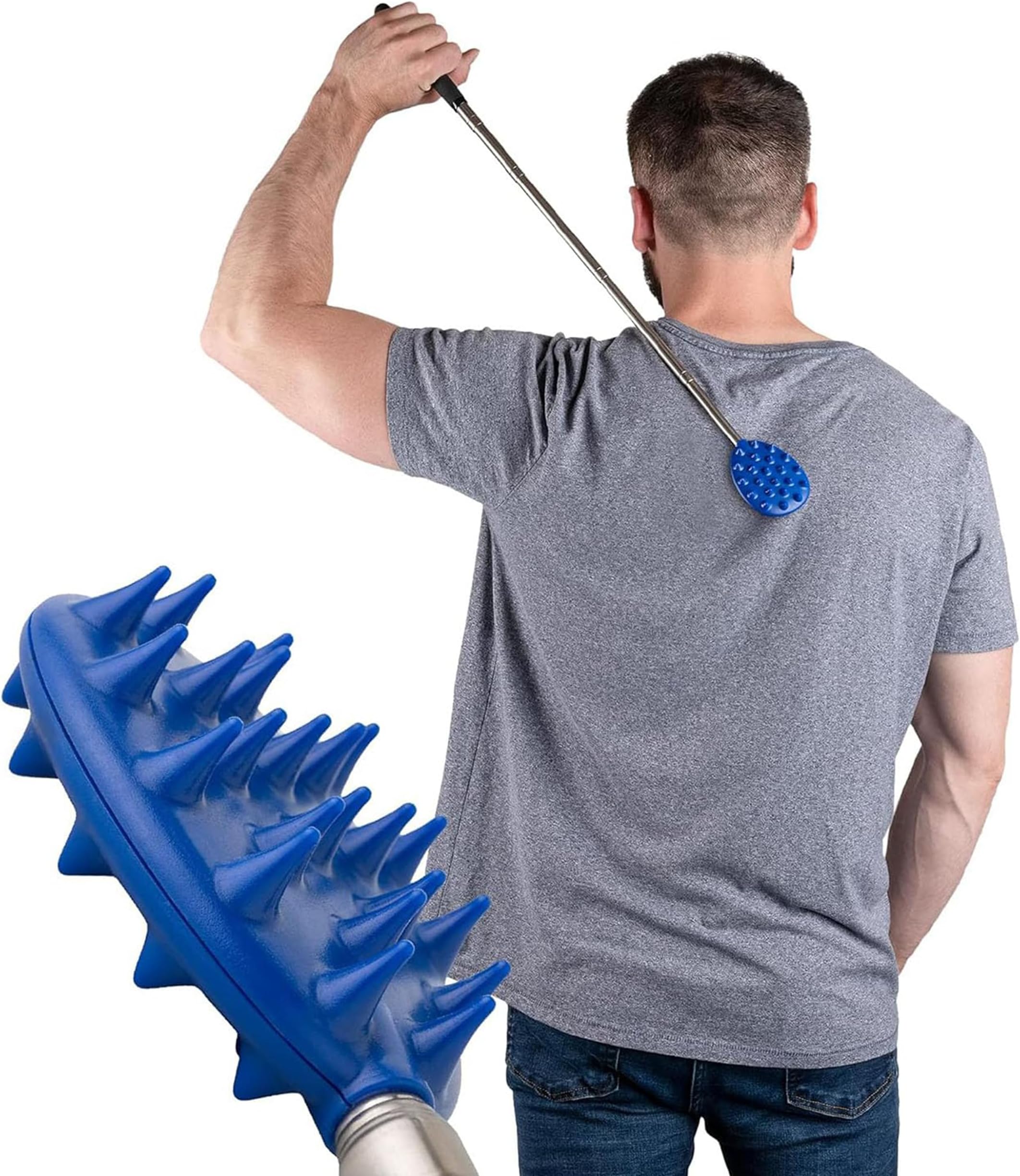 Cactus Scratcher Back Scratcher Extendable Extends 29" Long Double Sided Retractable Scratching Tool for Hand, Neck, Head, and Body - Universal Gift for Family, Pets, and Friends, Big Stick, Blue