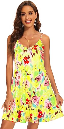 Miniatura 2 de AM CLOTHES Vestidos casuales de verano para mujer, salida de playa, mini vestido de verano con tirantes delgados, cuello en V y bolsillos