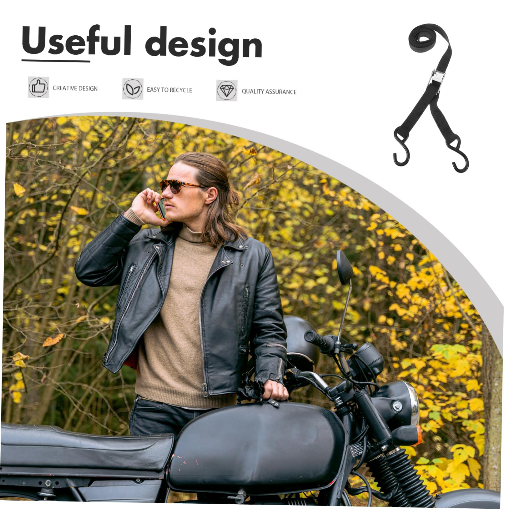 Motorrad Spanngurt aus Polyester für Gepäcksicherung | Schwarz, Schnell zu Verwenden, Befestigungsgurt für Roller und Zweiräder, 2 Stück-pack